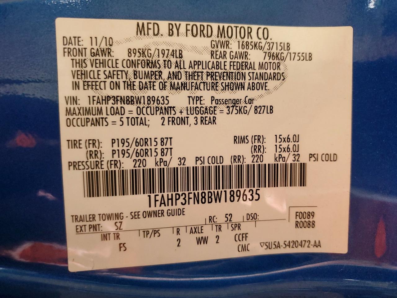 2011 Ford Focus Se Blue vin: 1FAHP3FN8BW189635