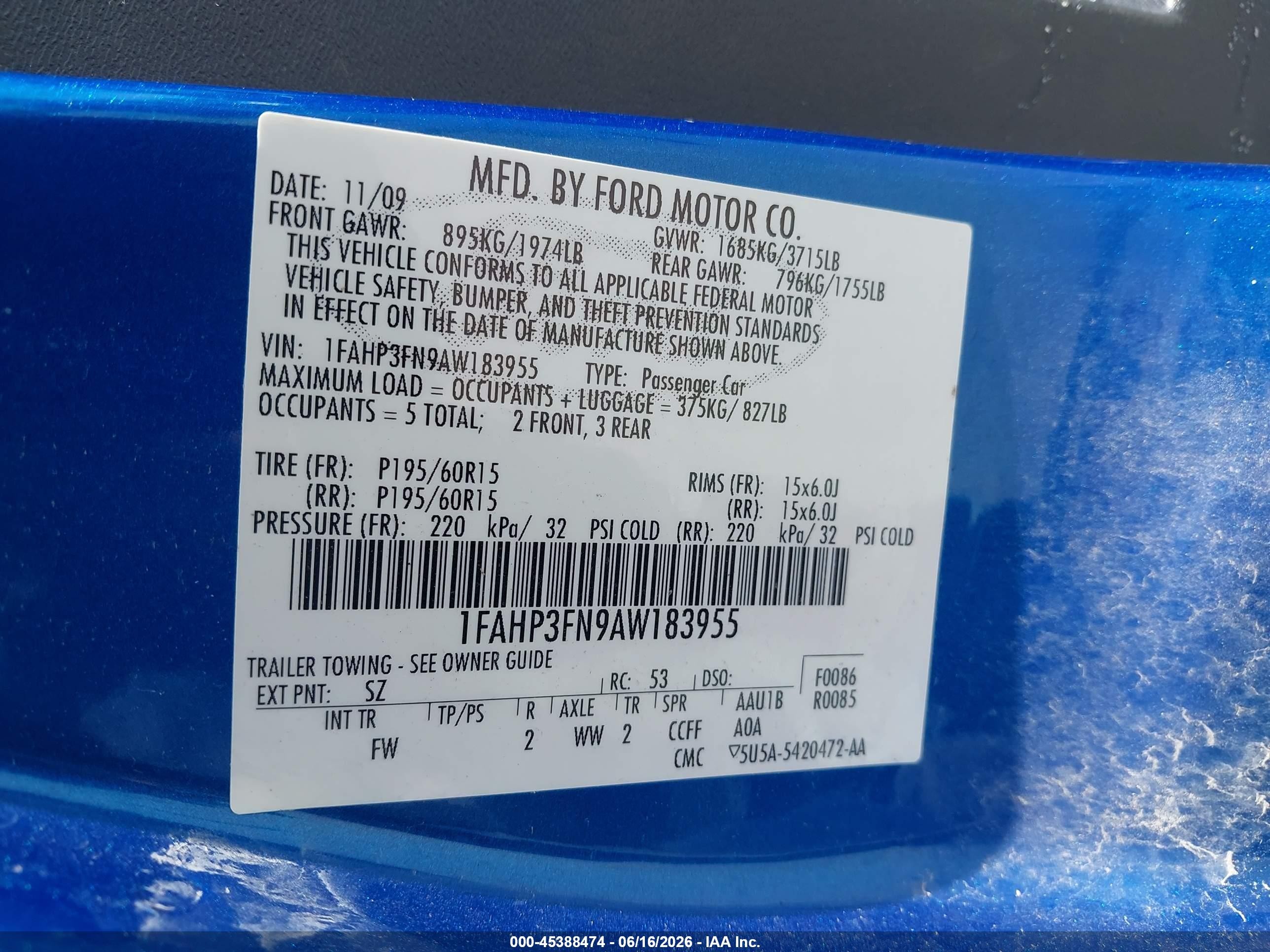 2010 Ford Focus Se Blue vin: 1FAHP3FN9AW183955