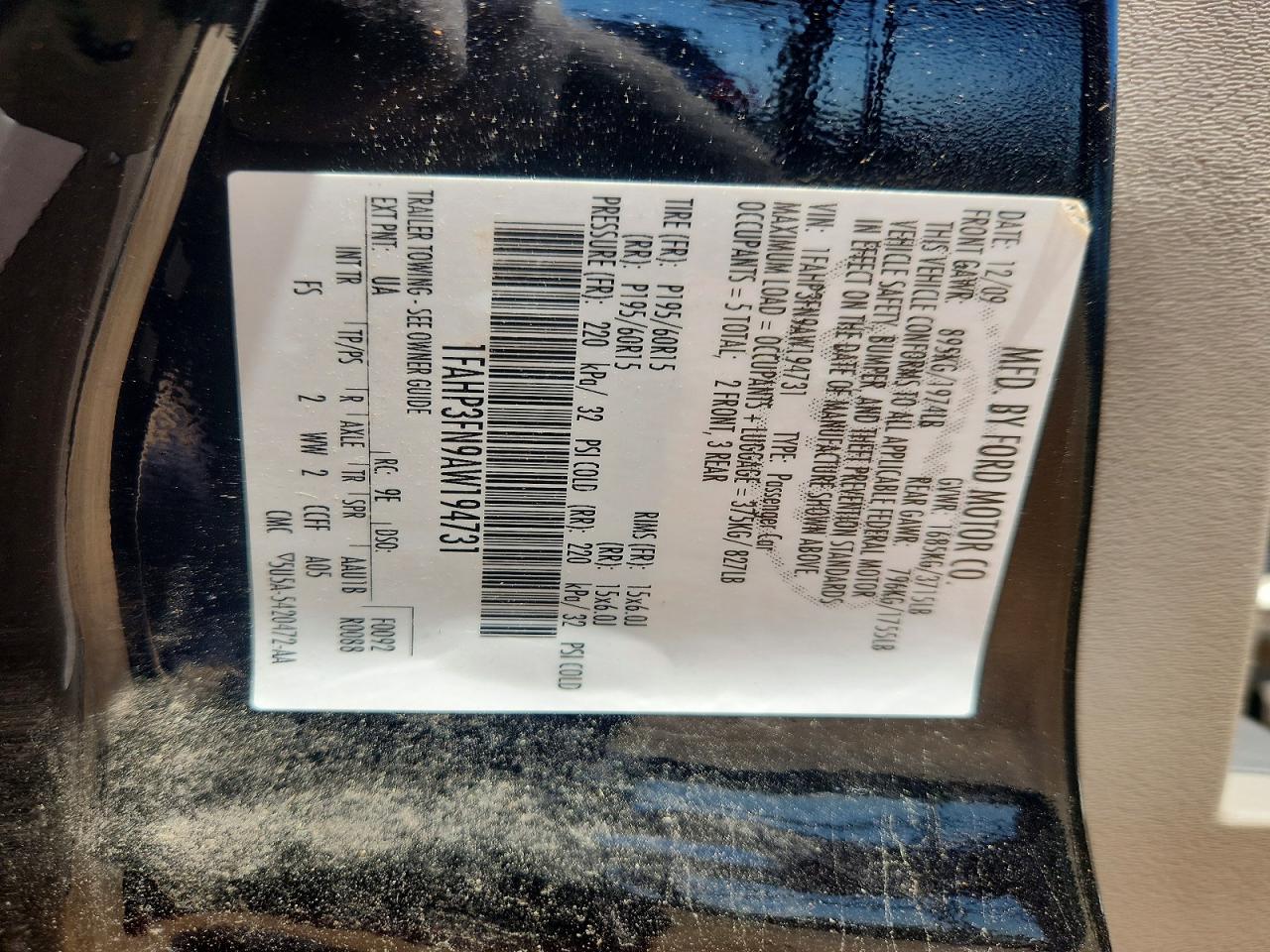 2010 Ford Focus Se Black vin: 1FAHP3FN9AW194731