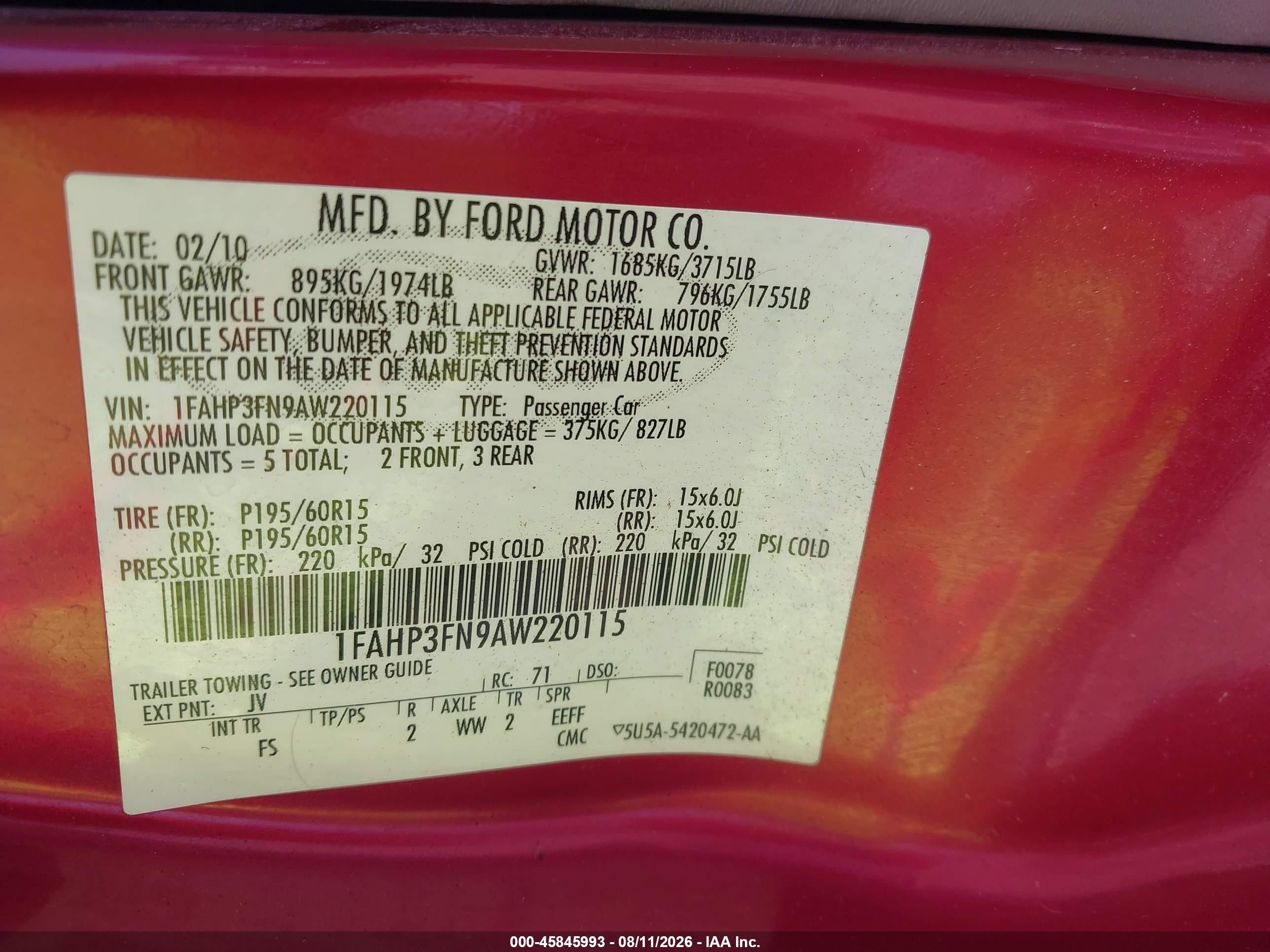 2010 Ford Focus Se Burgundy vin: 1FAHP3FN9AW220115