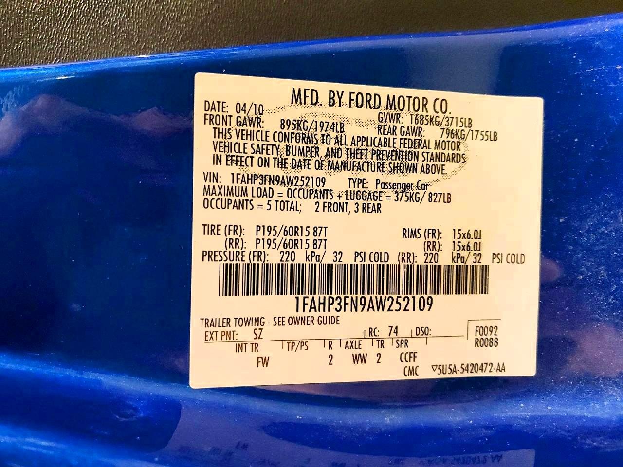 2010 Ford Focus Se Blue vin: 1FAHP3FN9AW252109