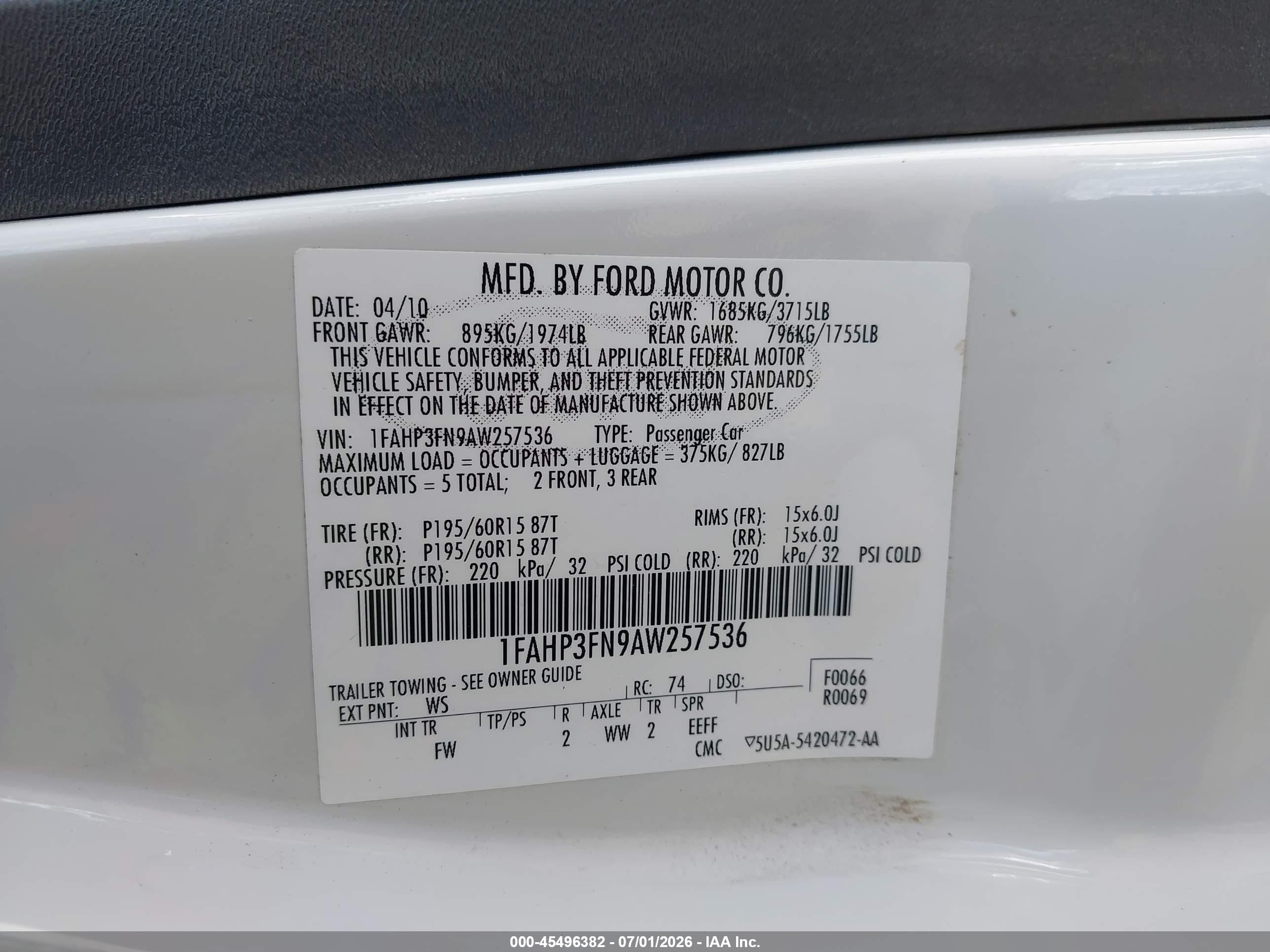 2010 Ford Focus Se White vin: 1FAHP3FN9AW257536