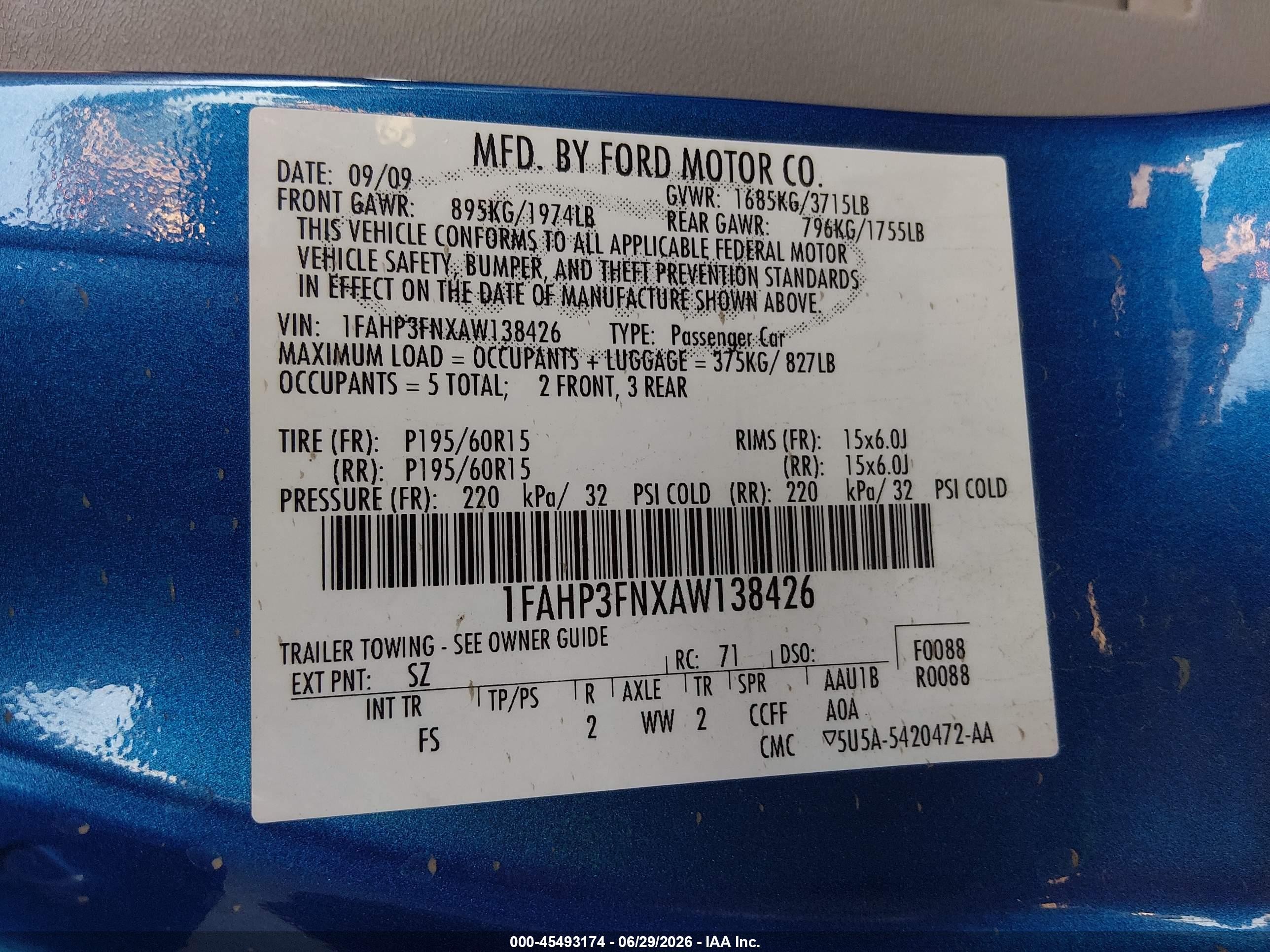 2010 Ford Focus Se Blue vin: 1FAHP3FNXAW138426