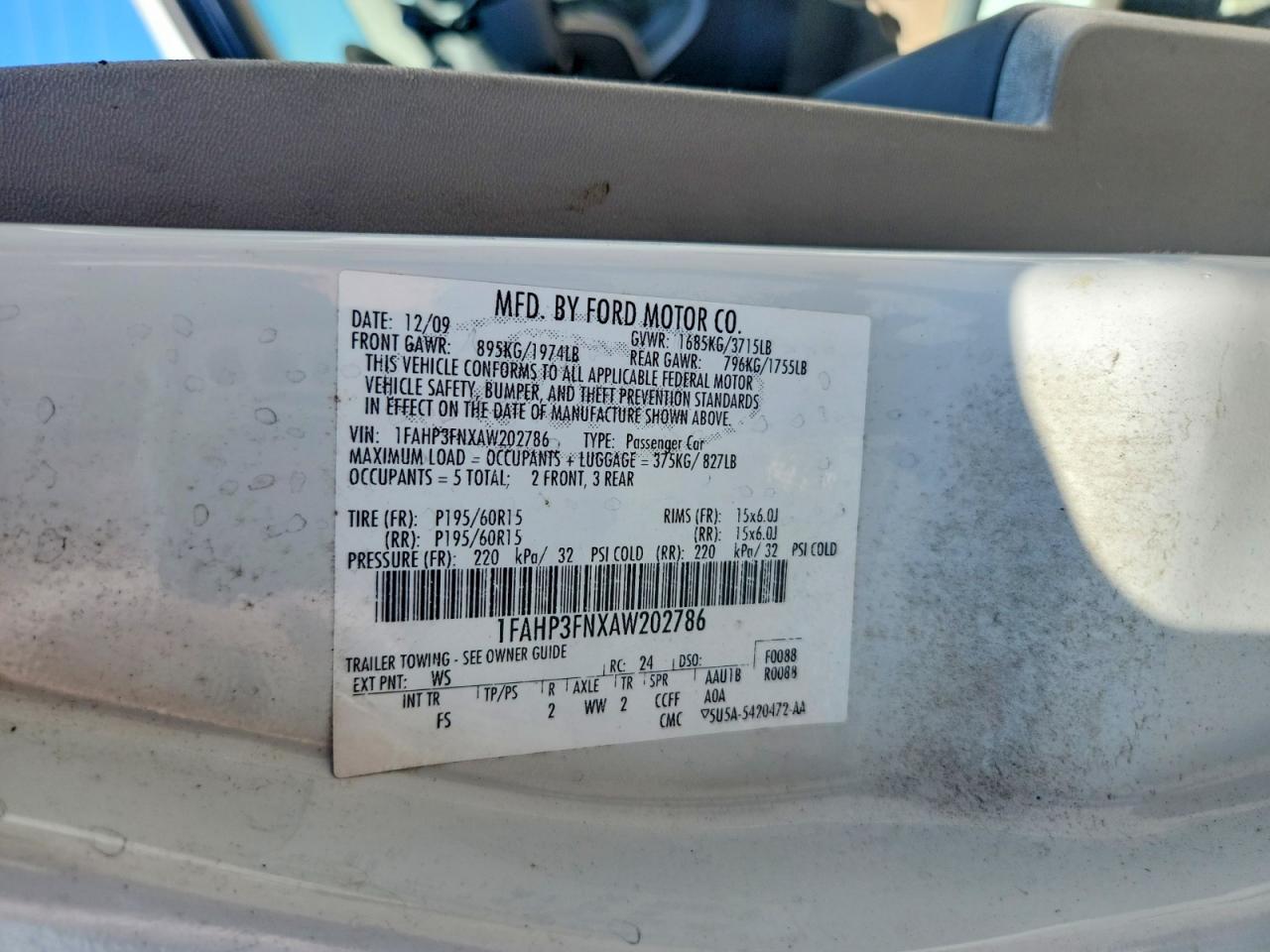 2010 Ford Focus Se White vin: 1FAHP3FNXAW202786