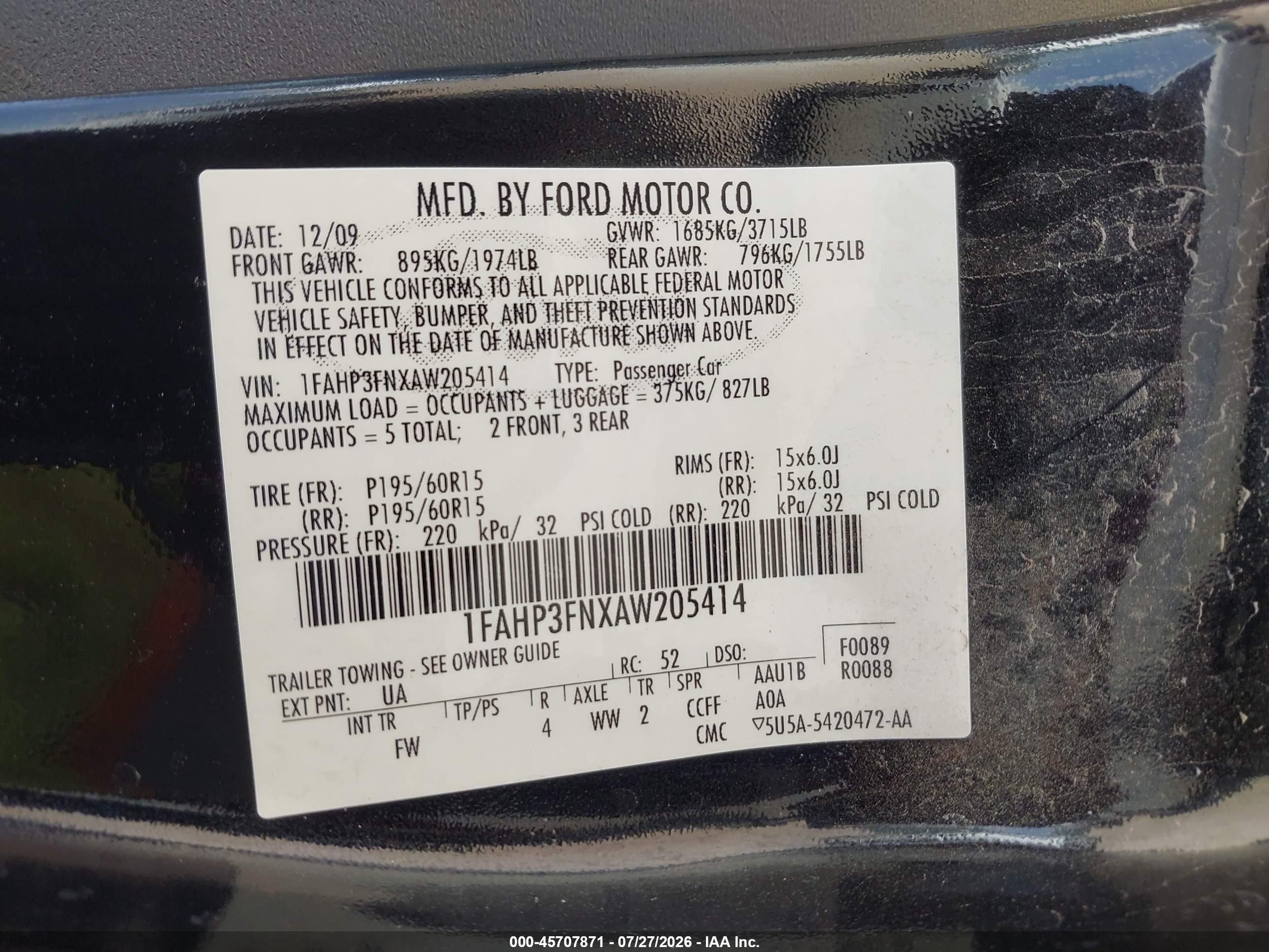2010 Ford Focus Se Black vin: 1FAHP3FNXAW205414
