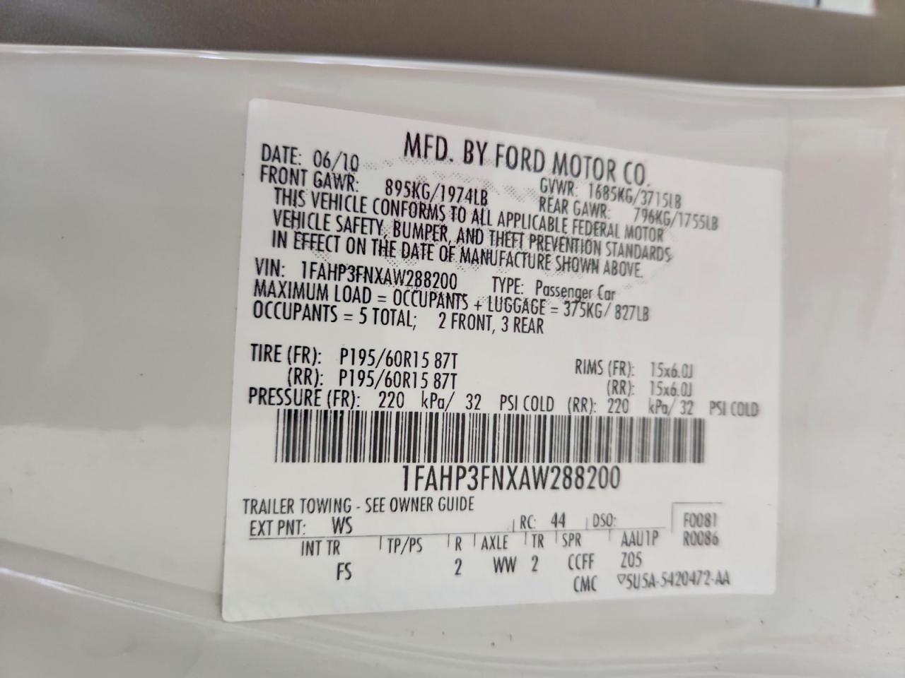 2010 Ford Focus Se White vin: 1FAHP3FNXAW288200