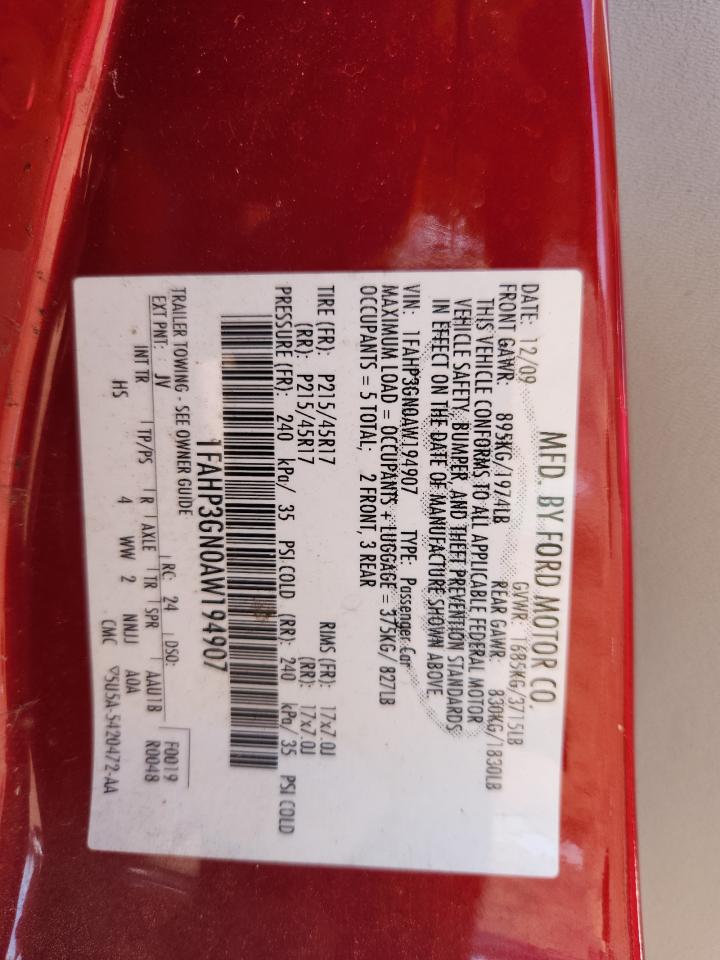 2010 Ford Focus Ses Red vin: 1FAHP3GN0AW194907