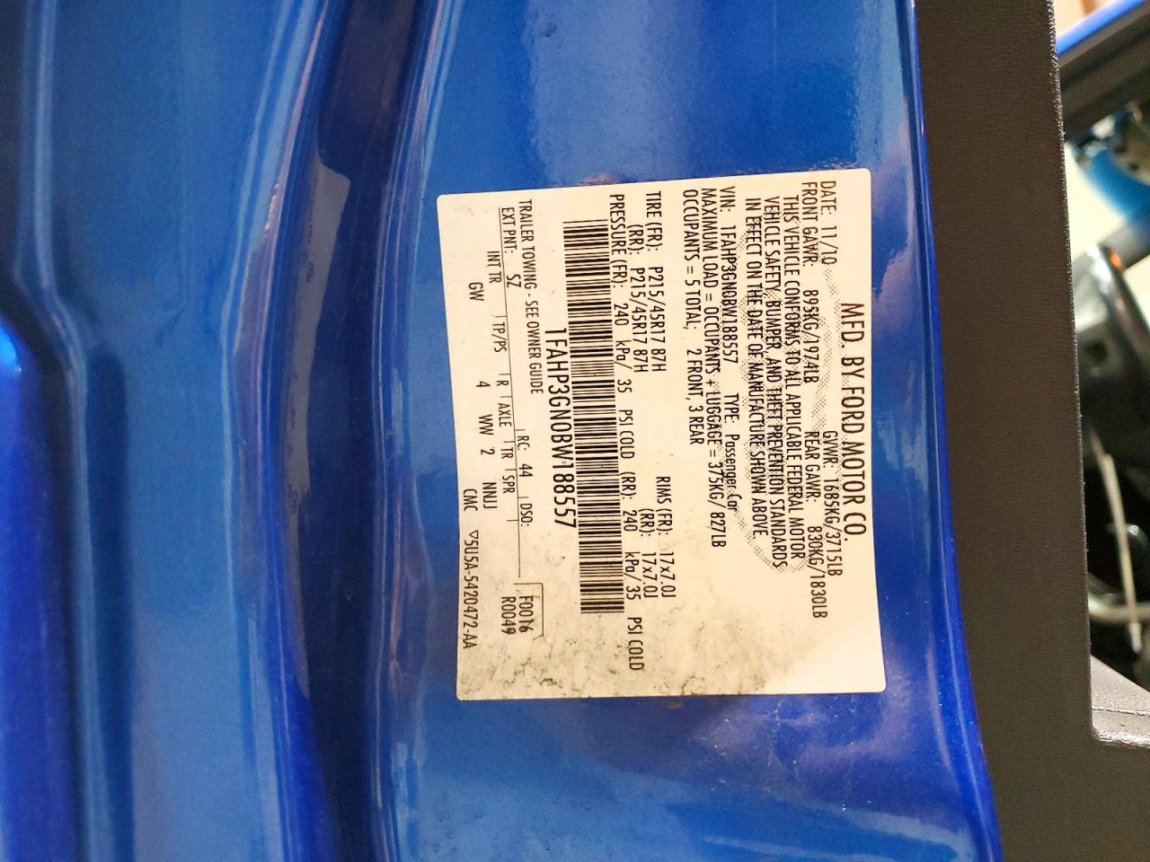 2011 Ford Focus Ses Blue vin: 1FAHP3GN0BW188557