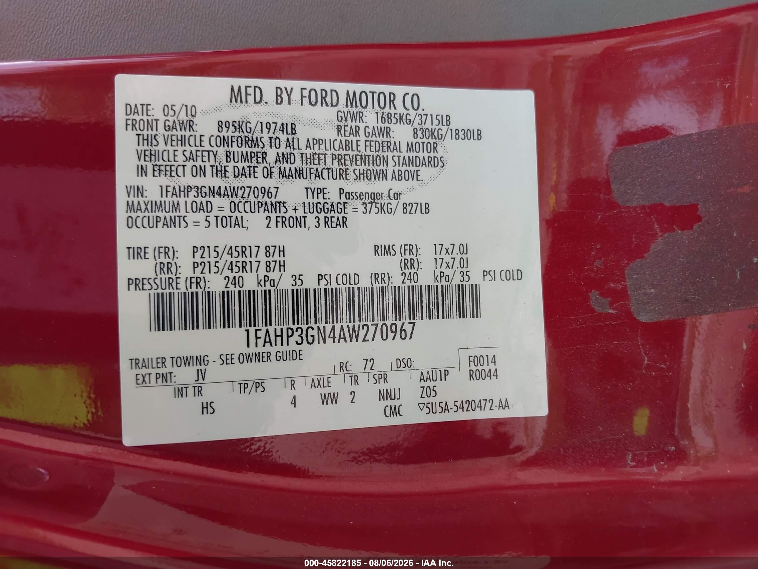 2010 Ford Focus Ses Red vin: 1FAHP3GN4AW270967