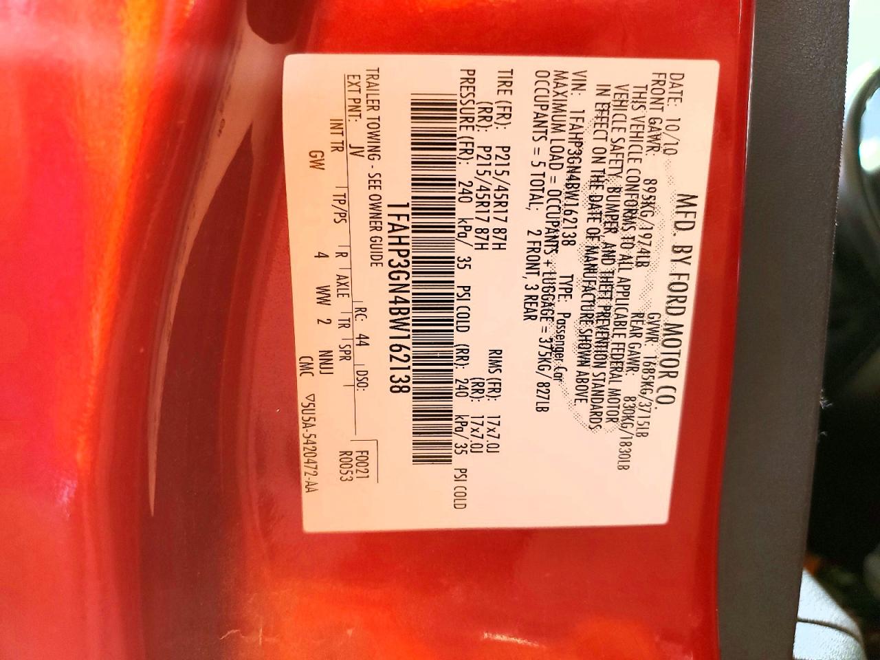 2011 Ford Focus Ses Red vin: 1FAHP3GN4BW162138