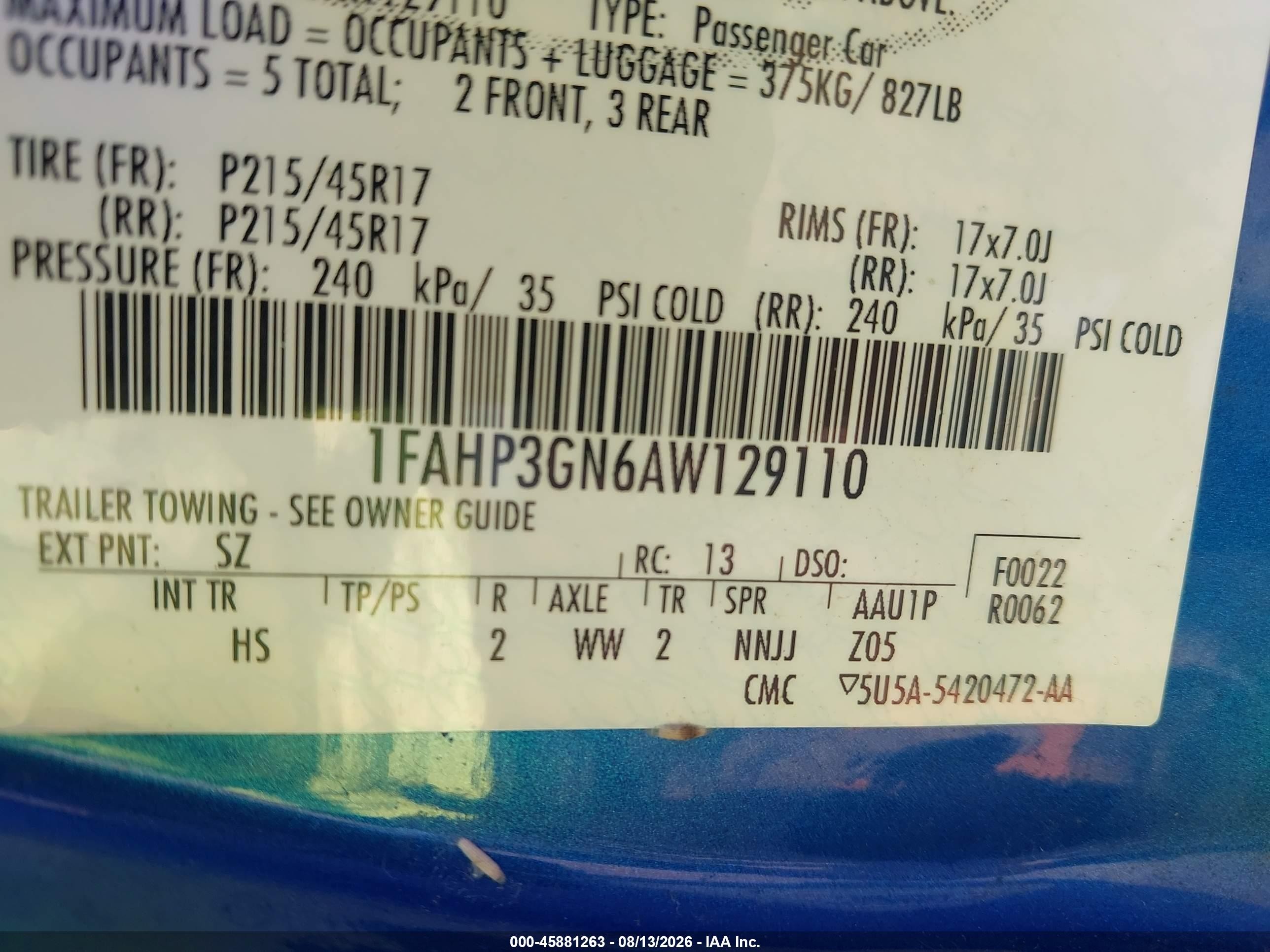 2010 Ford Focus Ses Blue vin: 1FAHP3GN6AW129110