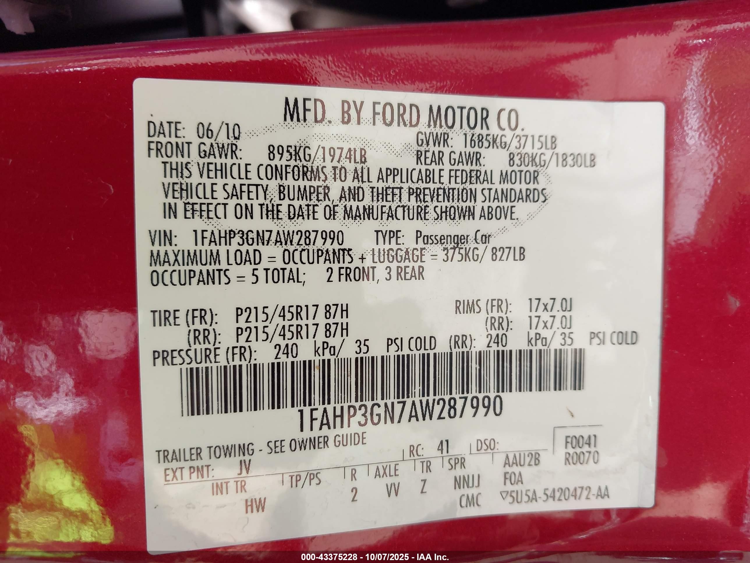 2010 Ford Focus Ses Red vin: 1FAHP3GN7AW287990