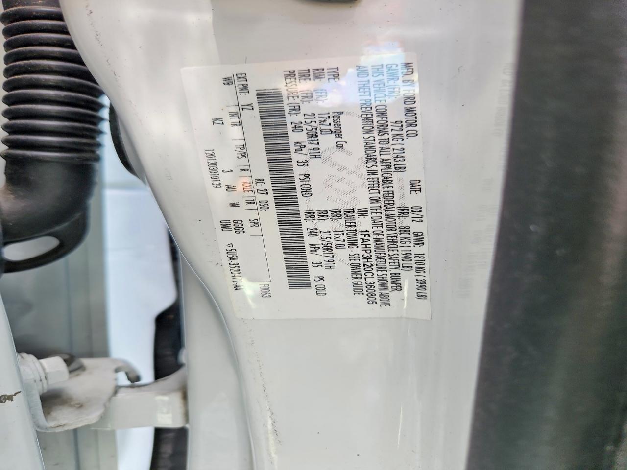 2012 Ford Focus Sel White vin: 1FAHP3H20CL360805