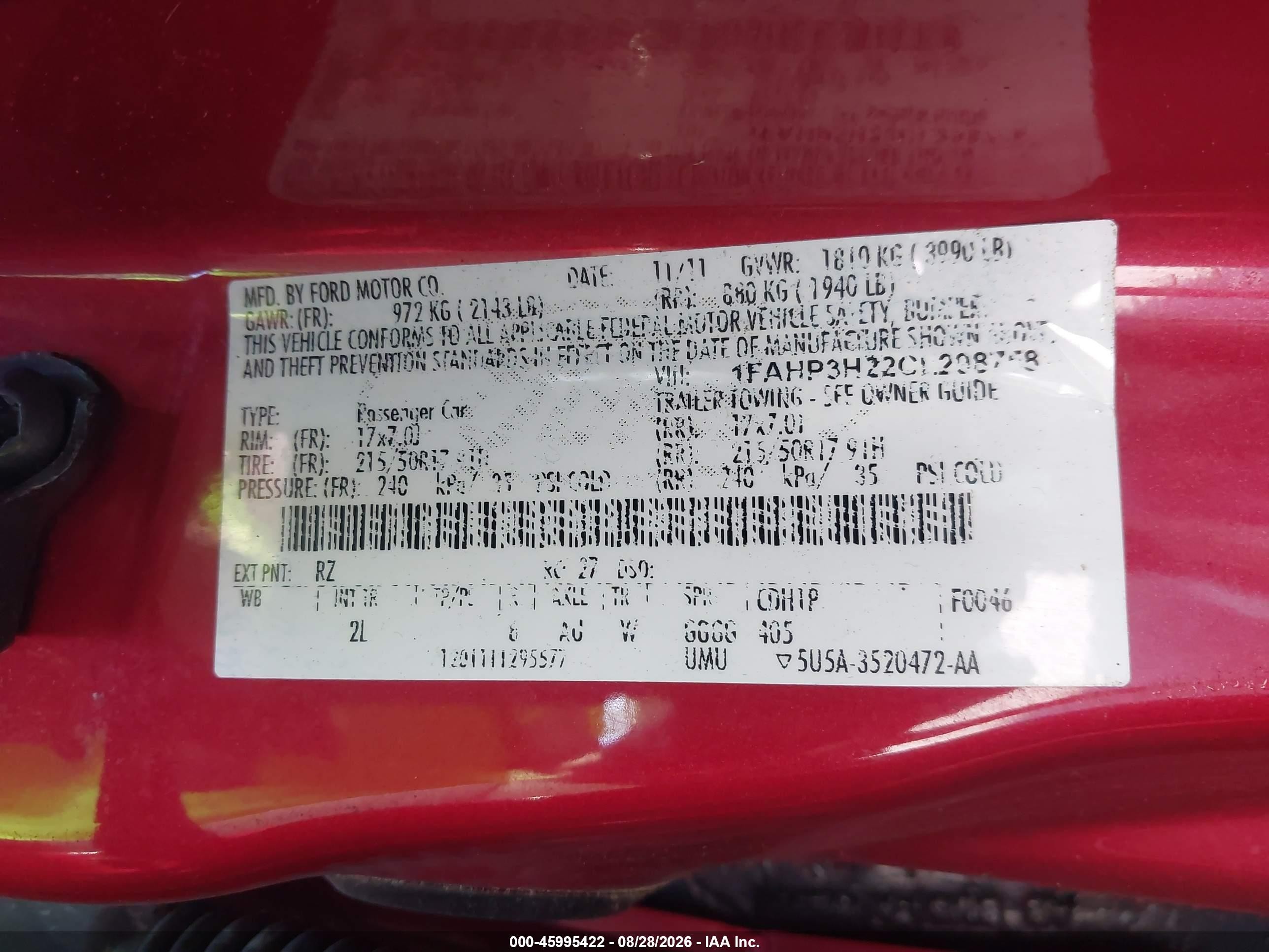 2012 Ford Focus Sel Red vin: 1FAHP3H22CL298758