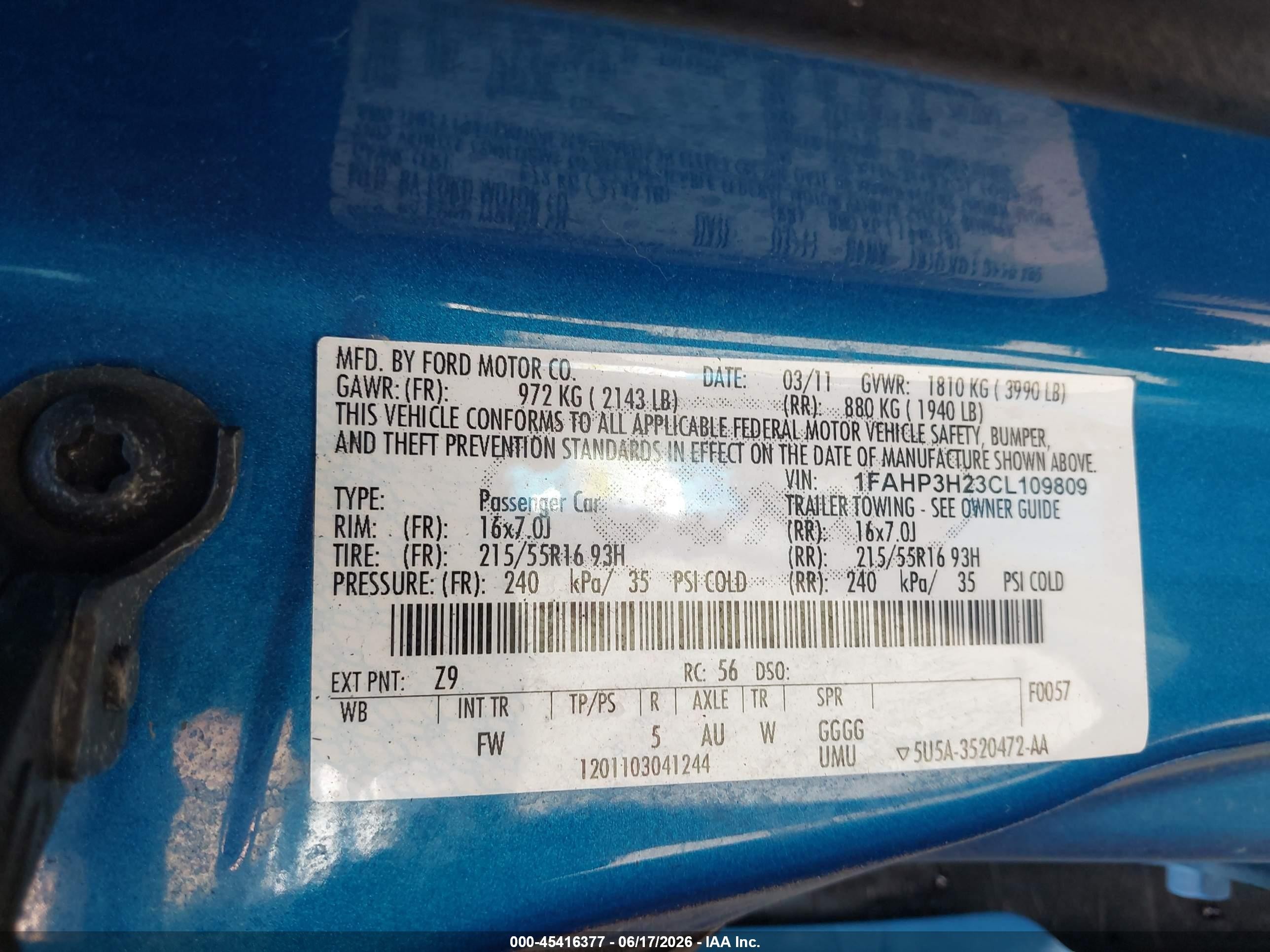 2012 Ford Focus Sel Blue vin: 1FAHP3H23CL109809
