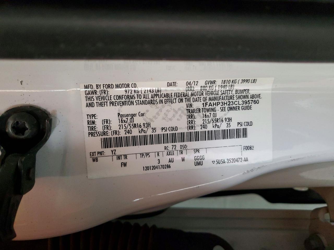 2012 Ford Focus Sel White vin: 1FAHP3H23CL395760