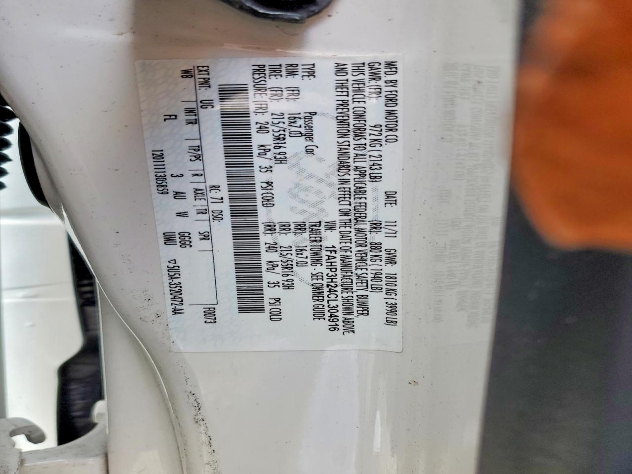 2012 Ford Focus Sel White vin: 1FAHP3H24CL304916