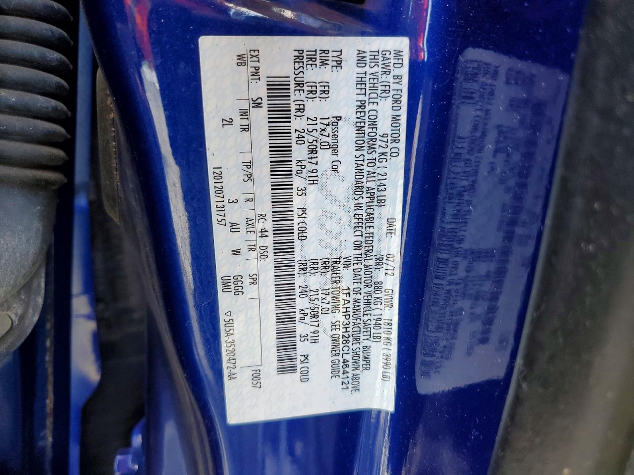 2012 Ford Focus Sel Blue vin: 1FAHP3H28CL464121