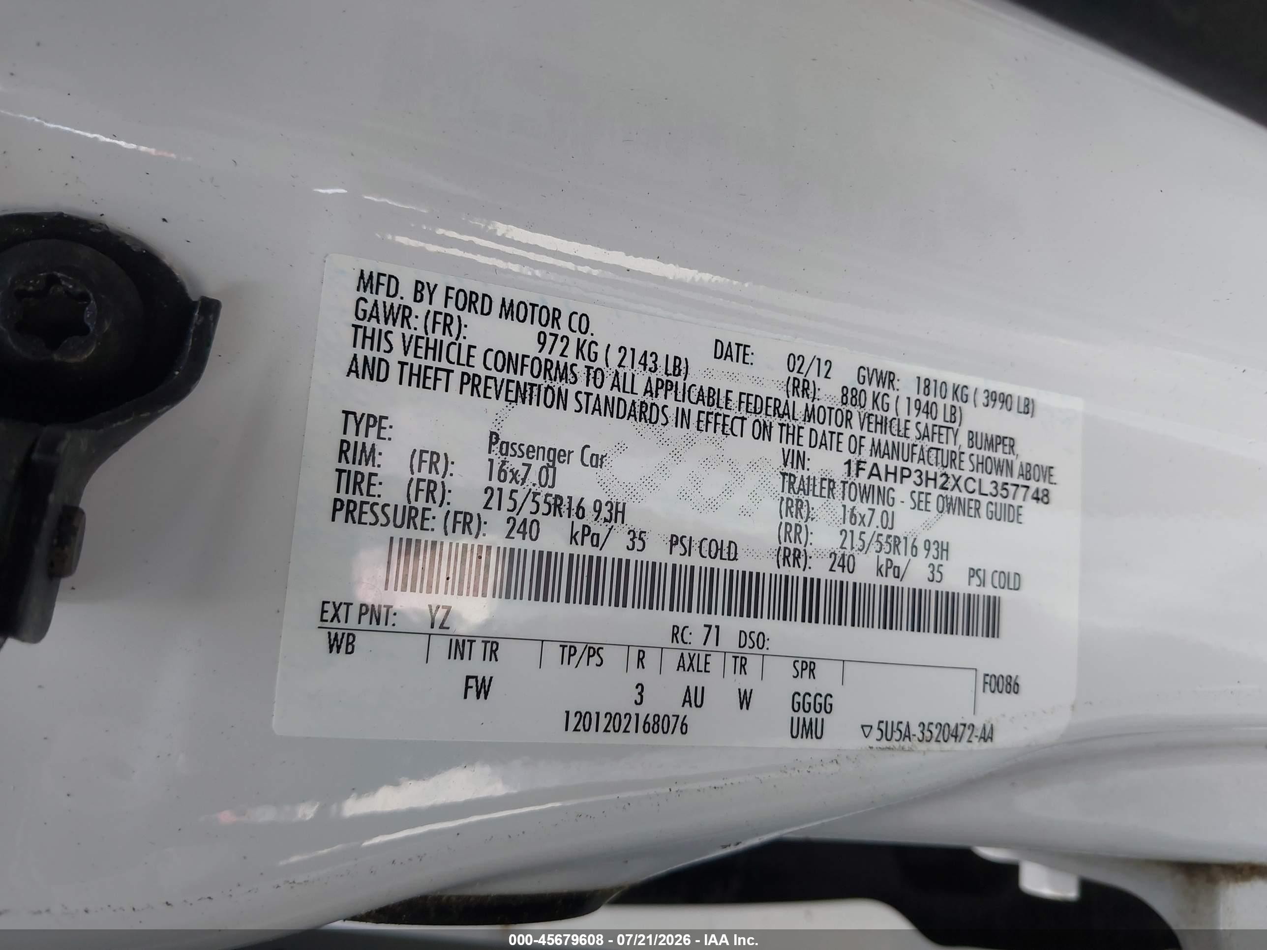 2012 Ford Focus Sel White vin: 1FAHP3H2XCL357748