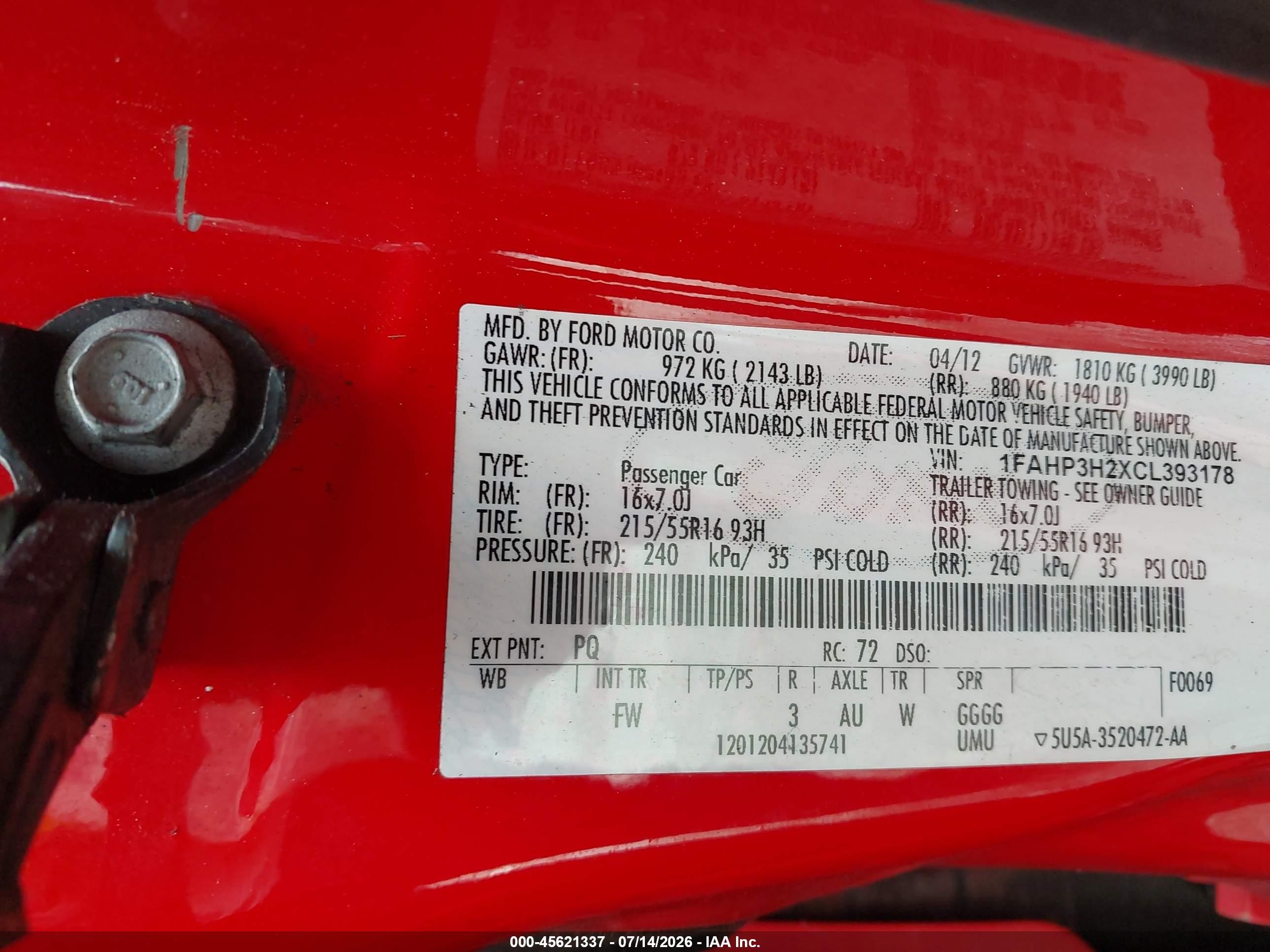 2012 Ford Focus Sel Red vin: 1FAHP3H2XCL393178