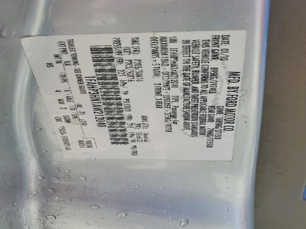 2010 Ford Focus Sel Silver vin: 1FAHP3HN1AW212040