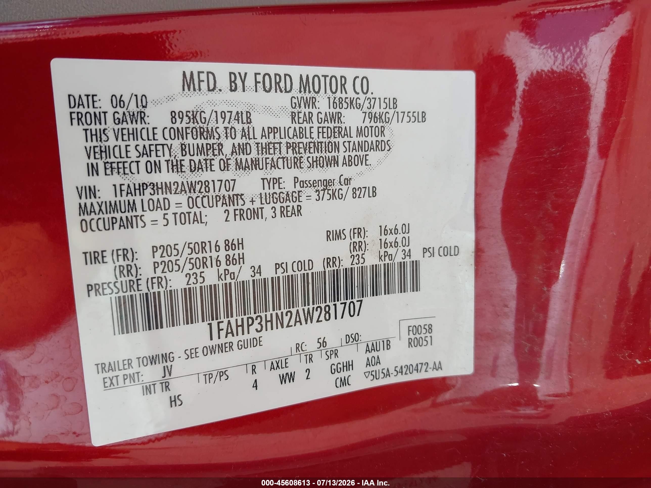 2010 Ford Focus Sel Maroon vin: 1FAHP3HN2AW281707