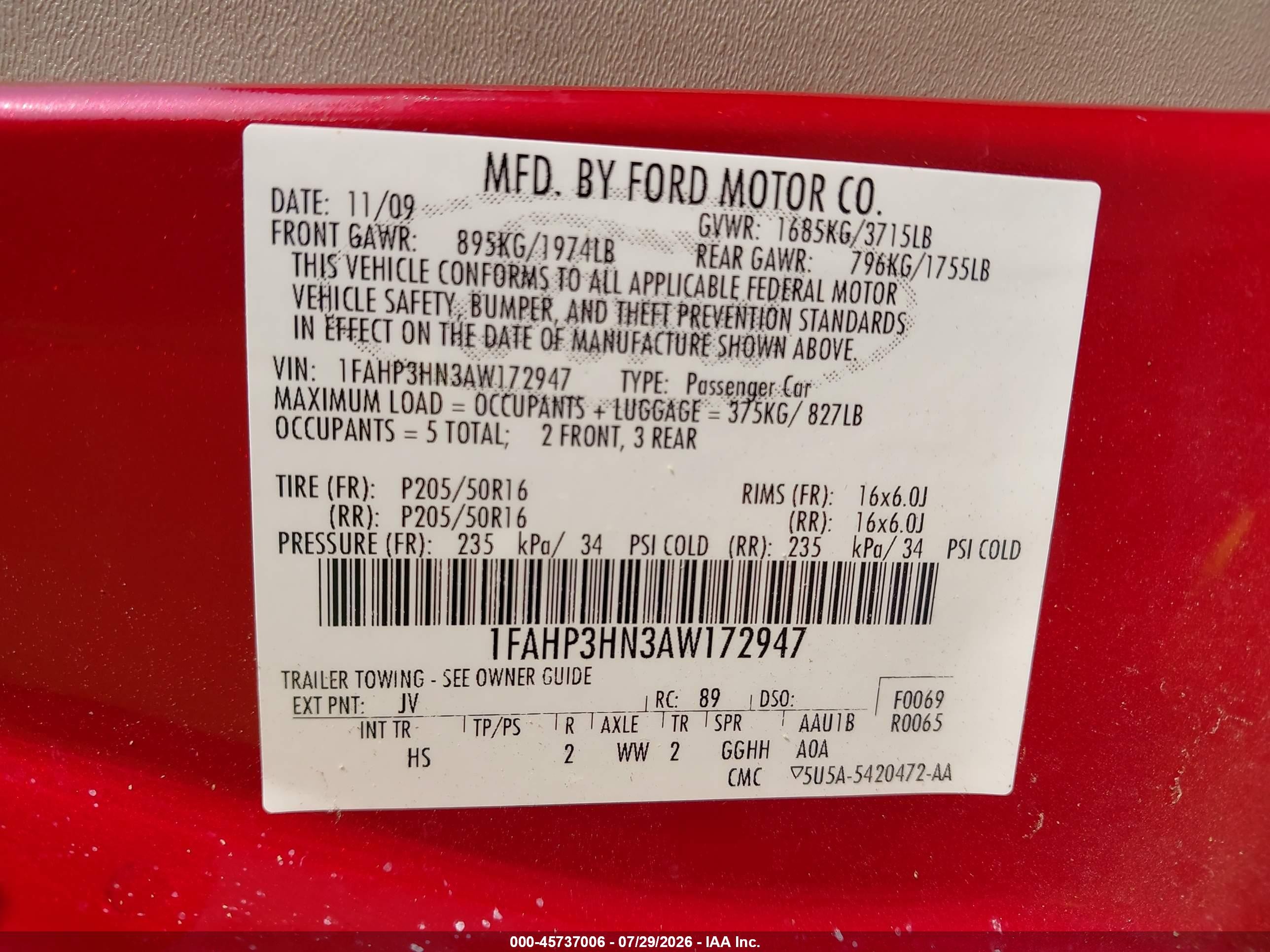 2010 Ford Focus Sel Red vin: 1FAHP3HN3AW172947