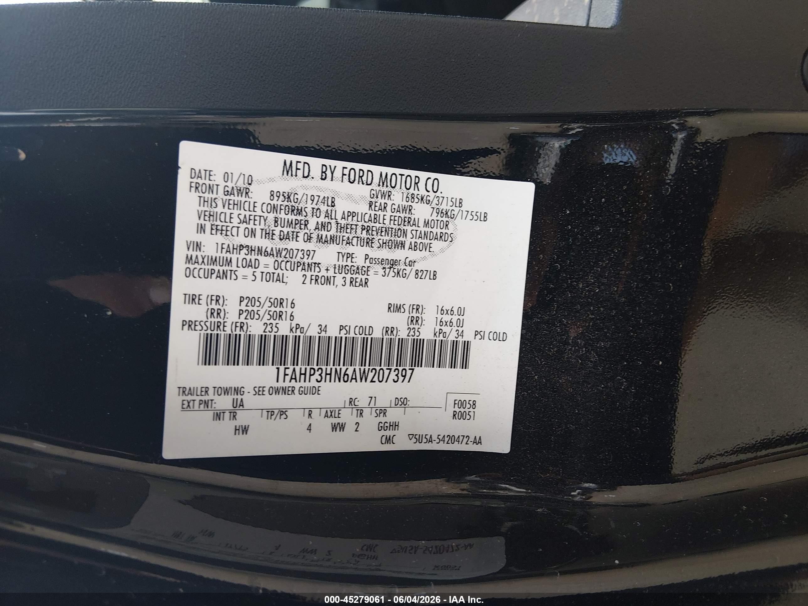 2010 Ford Focus Sel Black vin: 1FAHP3HN6AW207397