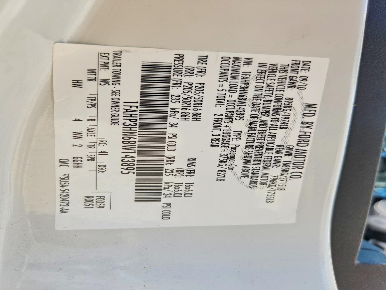 2011 Ford Focus Sel White vin: 1FAHP3HN6BW143895