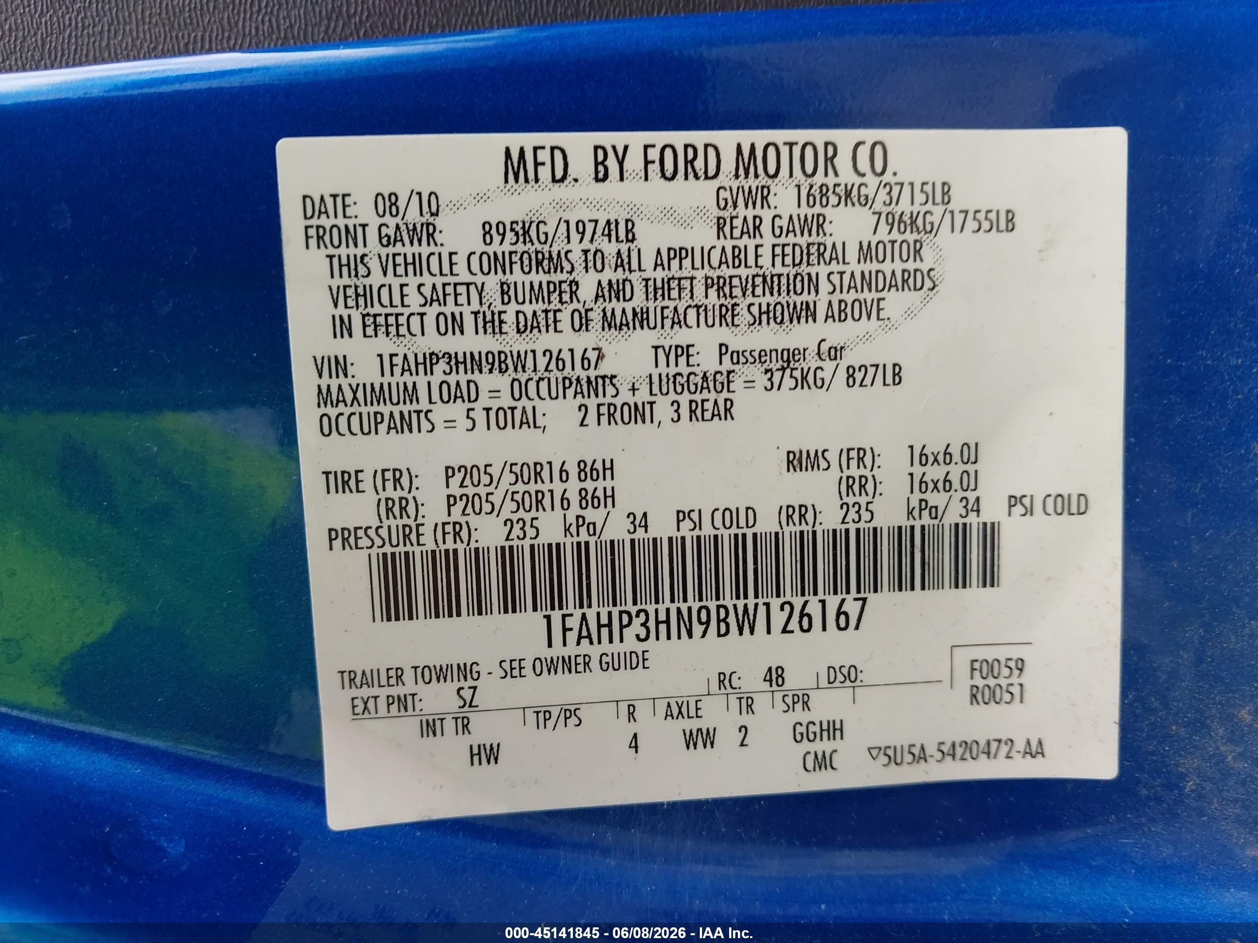 2011 Ford Focus Sel Blue vin: 1FAHP3HN9BW126167