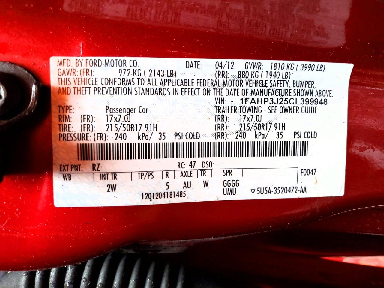 2012 Ford Focus Titanium Red vin: 1FAHP3J25CL399948