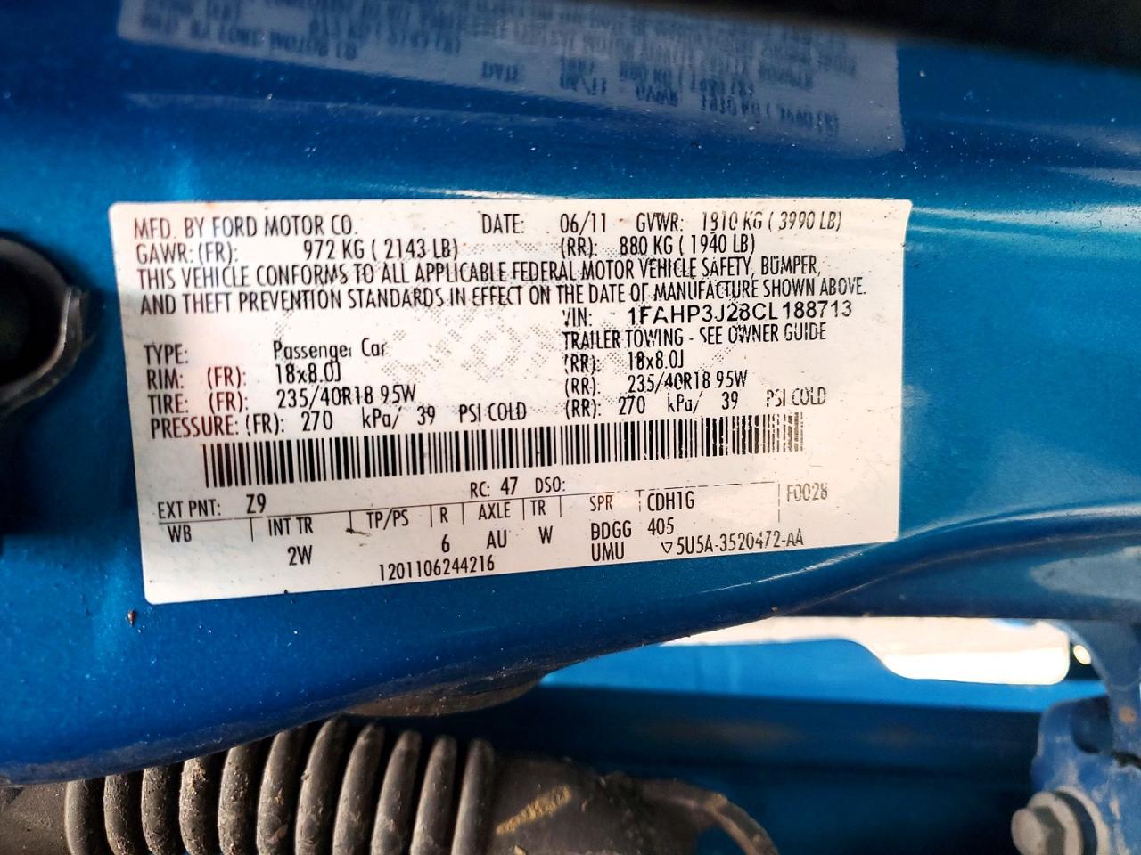 2012 Ford Focus Titanium Blue vin: 1FAHP3J28CL188713