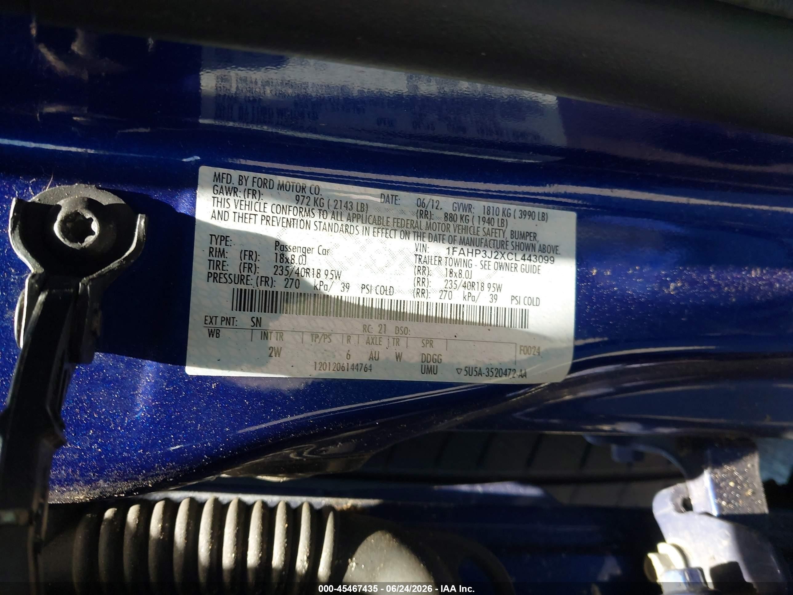2012 Ford Focus Titanium Blue vin: 1FAHP3J2XCL443099