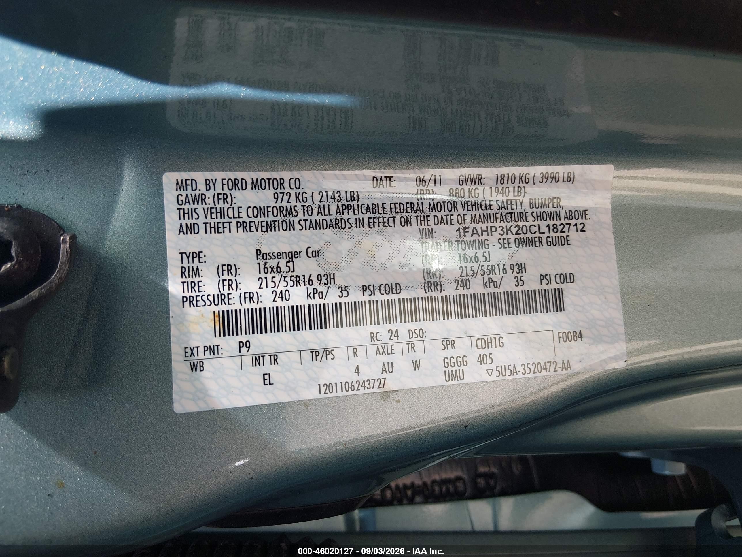 2012 Ford Focus Se Light Blue vin: 1FAHP3K20CL182712