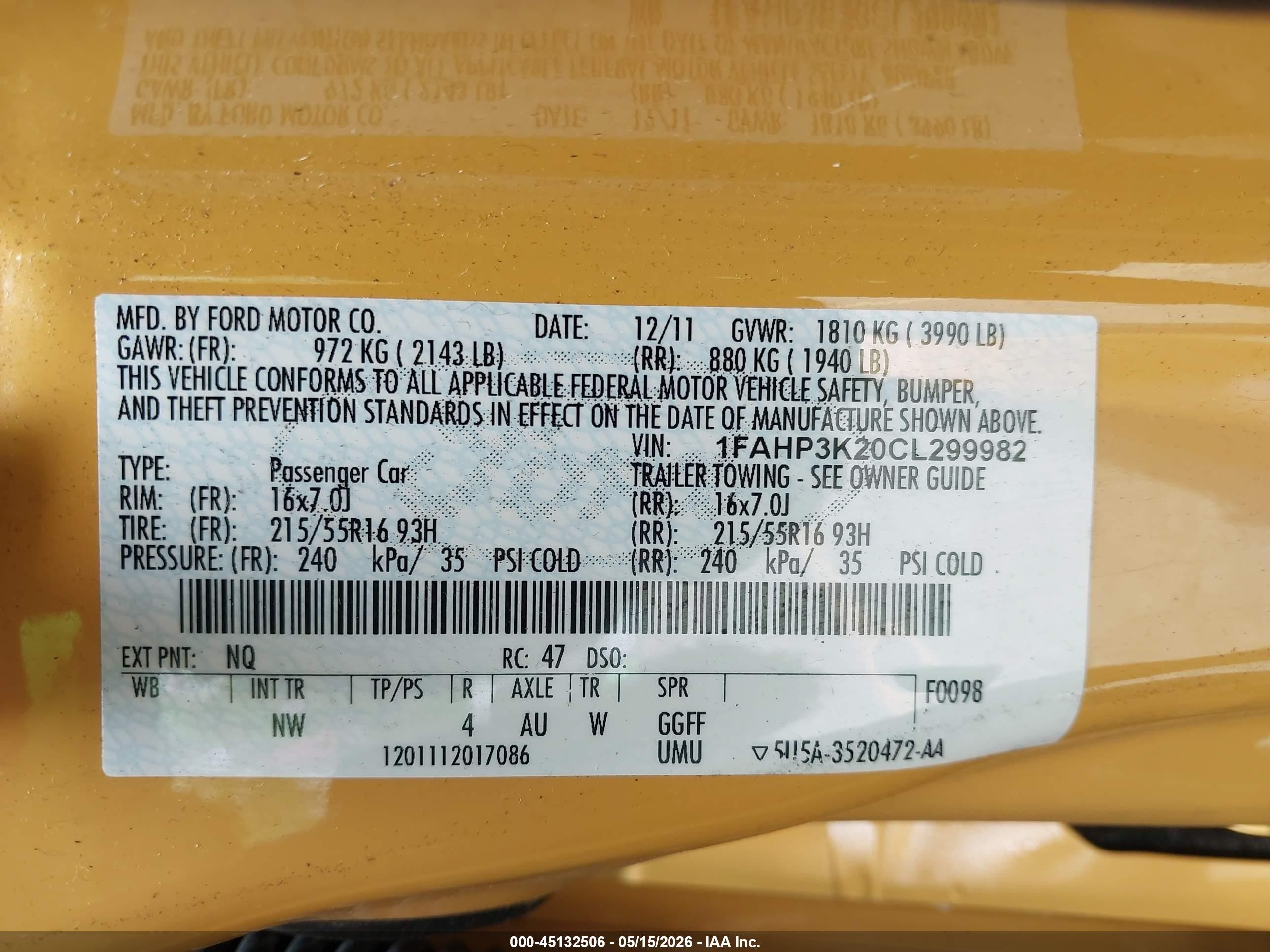 2012 Ford Focus Se Желтый vin: 1FAHP3K20CL299982