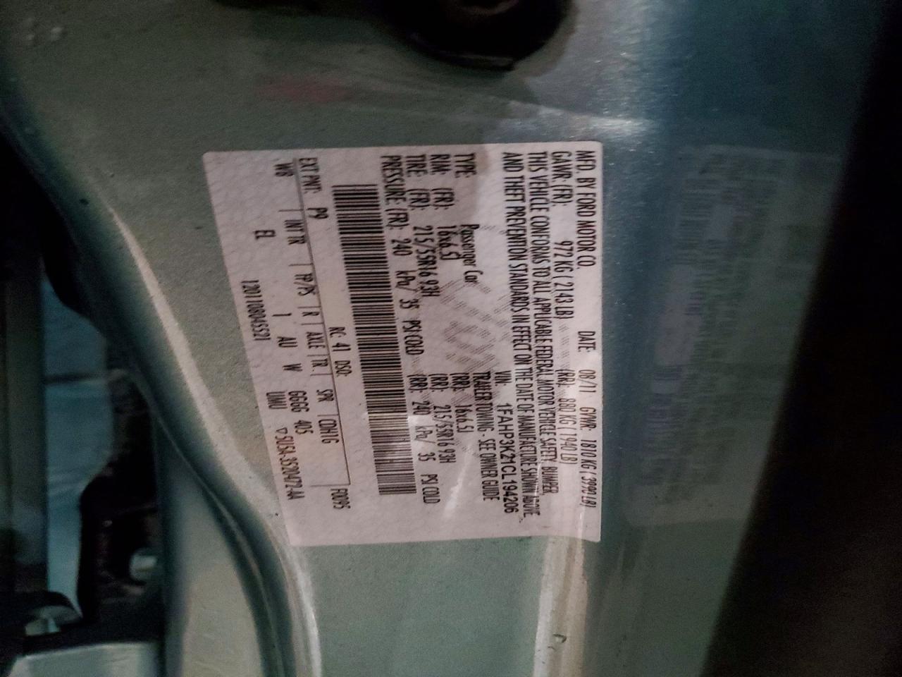 2012 Ford Focus Se Teal vin: 1FAHP3K21CL194206