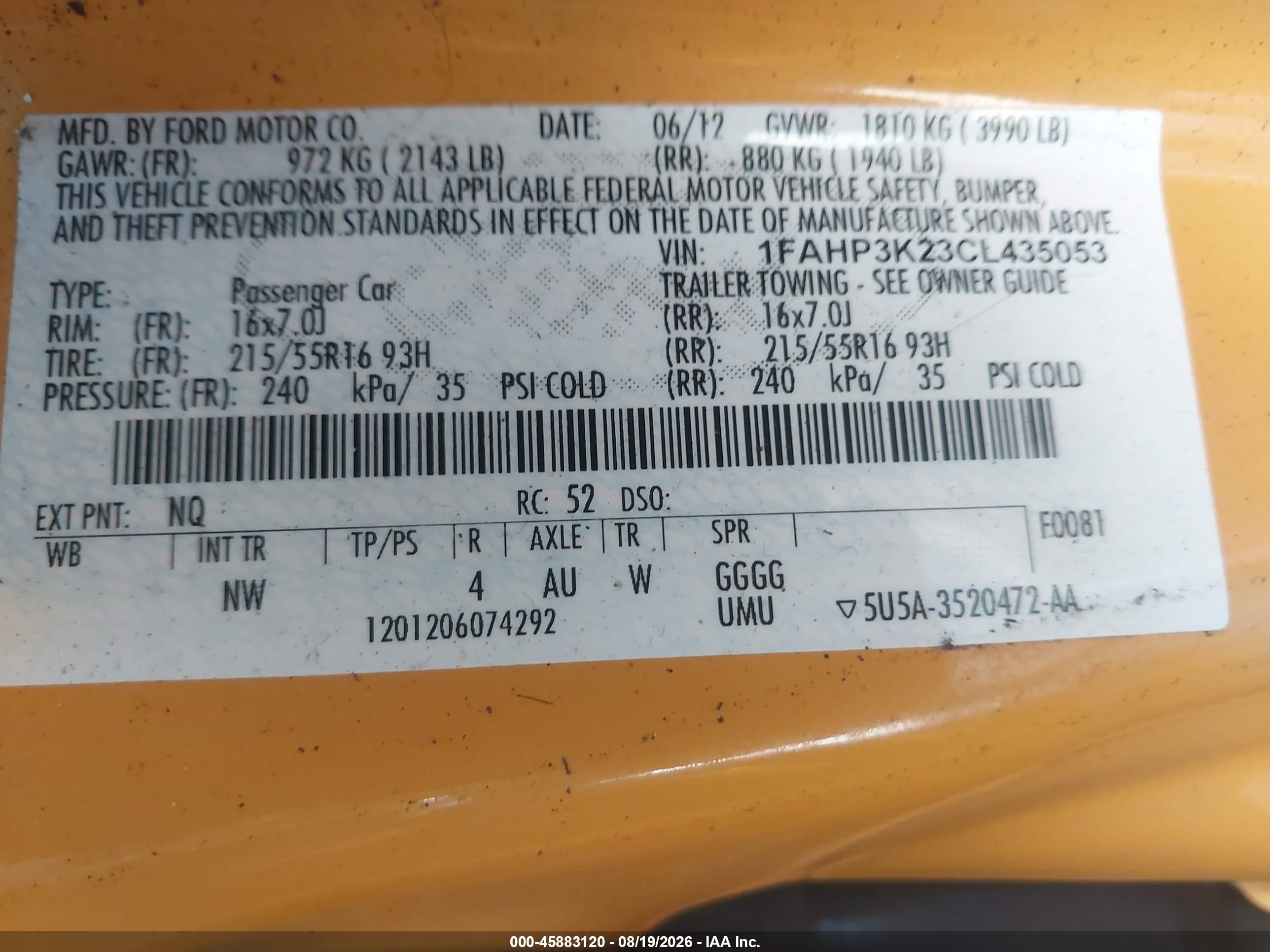 2012 Ford Focus Se Yellow vin: 1FAHP3K23CL435053