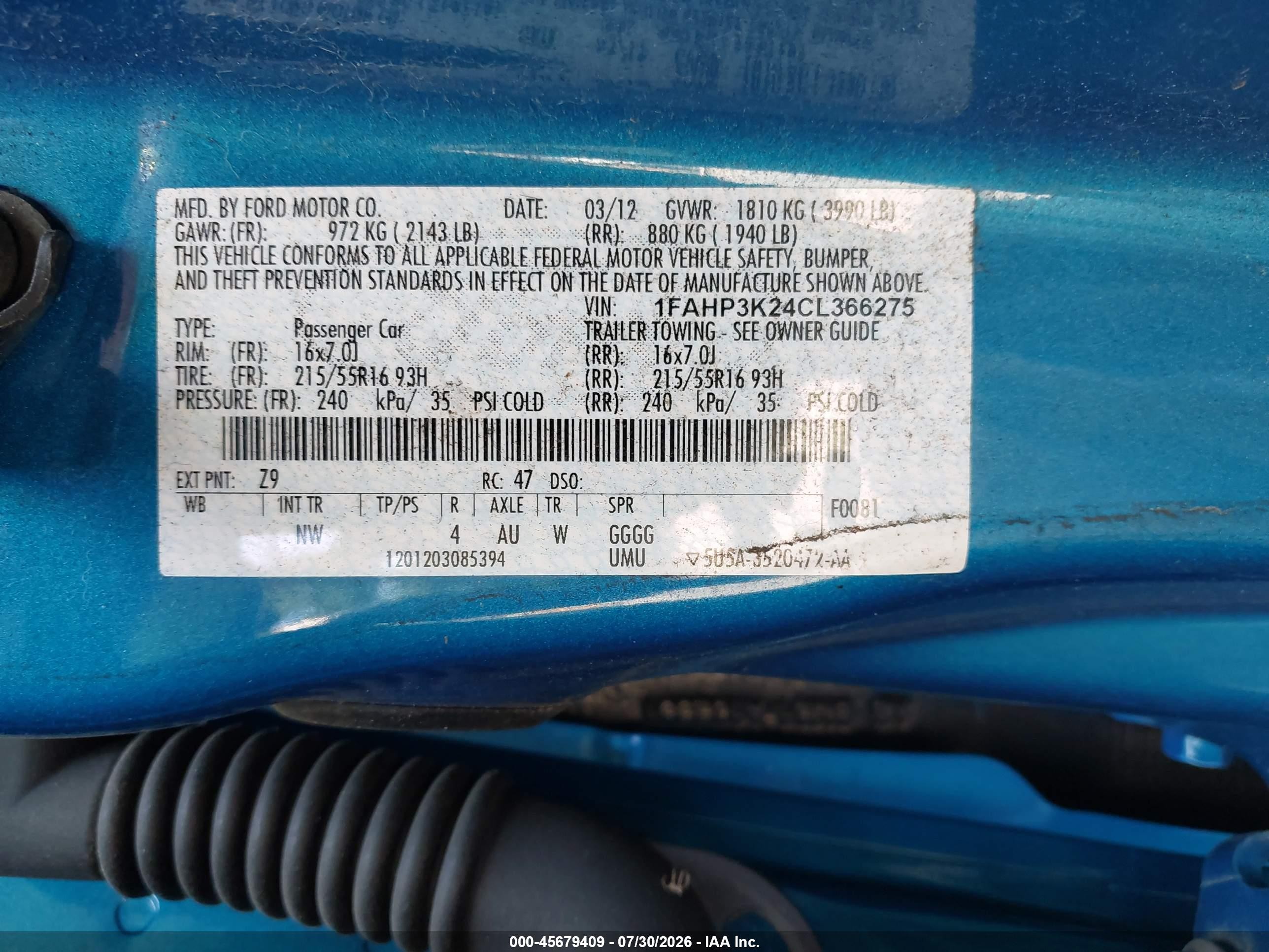 2012 Ford Focus Se Синий vin: 1FAHP3K24CL366275