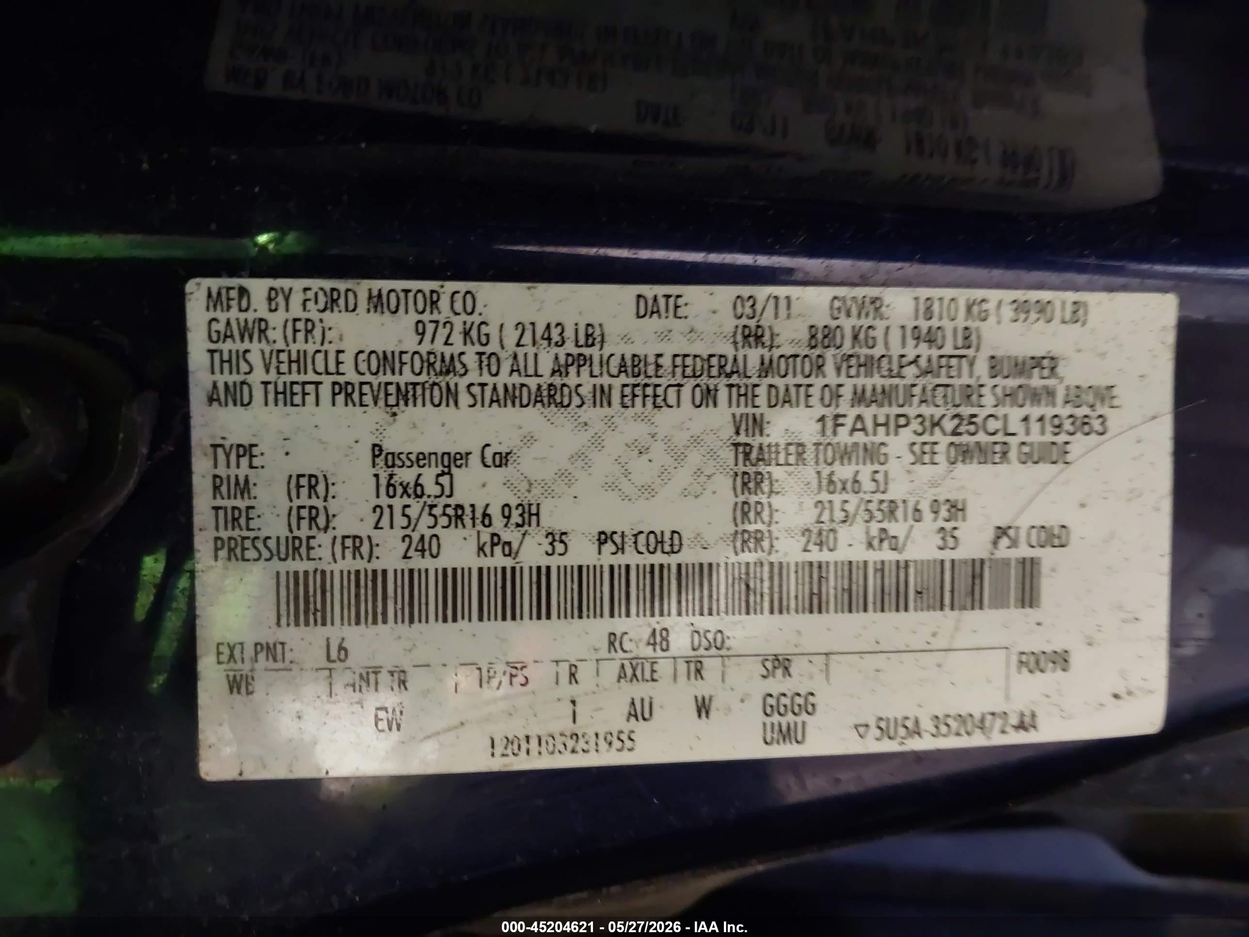 2012 Ford Focus Se Navy vin: 1FAHP3K25CL119363