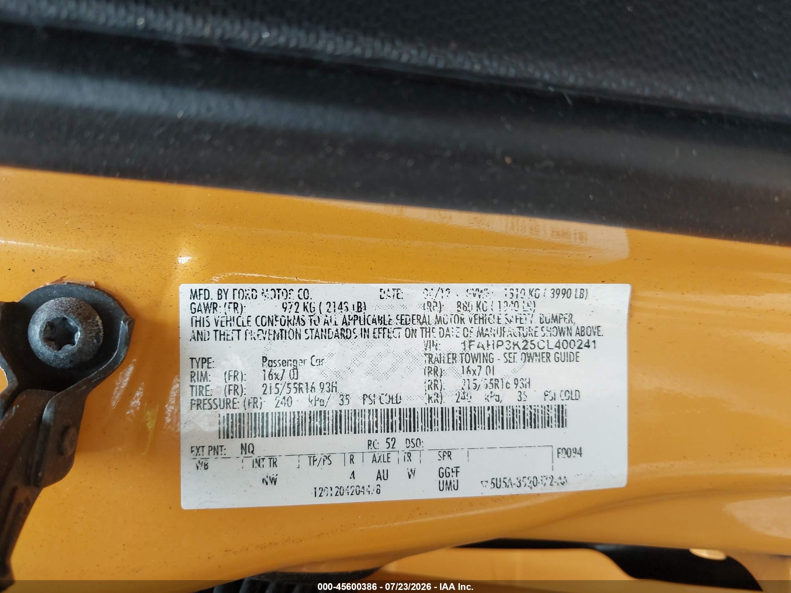 2012 Ford Focus Se Yellow vin: 1FAHP3K25CL400241