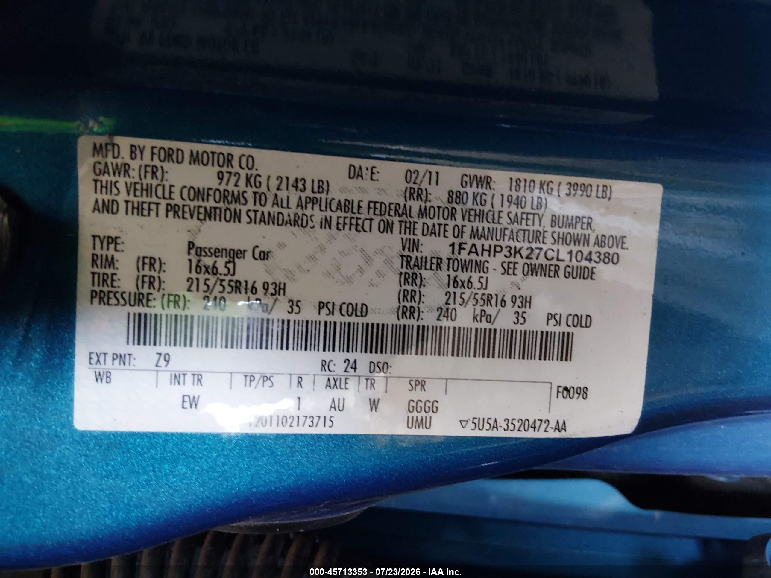 2012 Ford Focus Se Blue vin: 1FAHP3K27CL104380