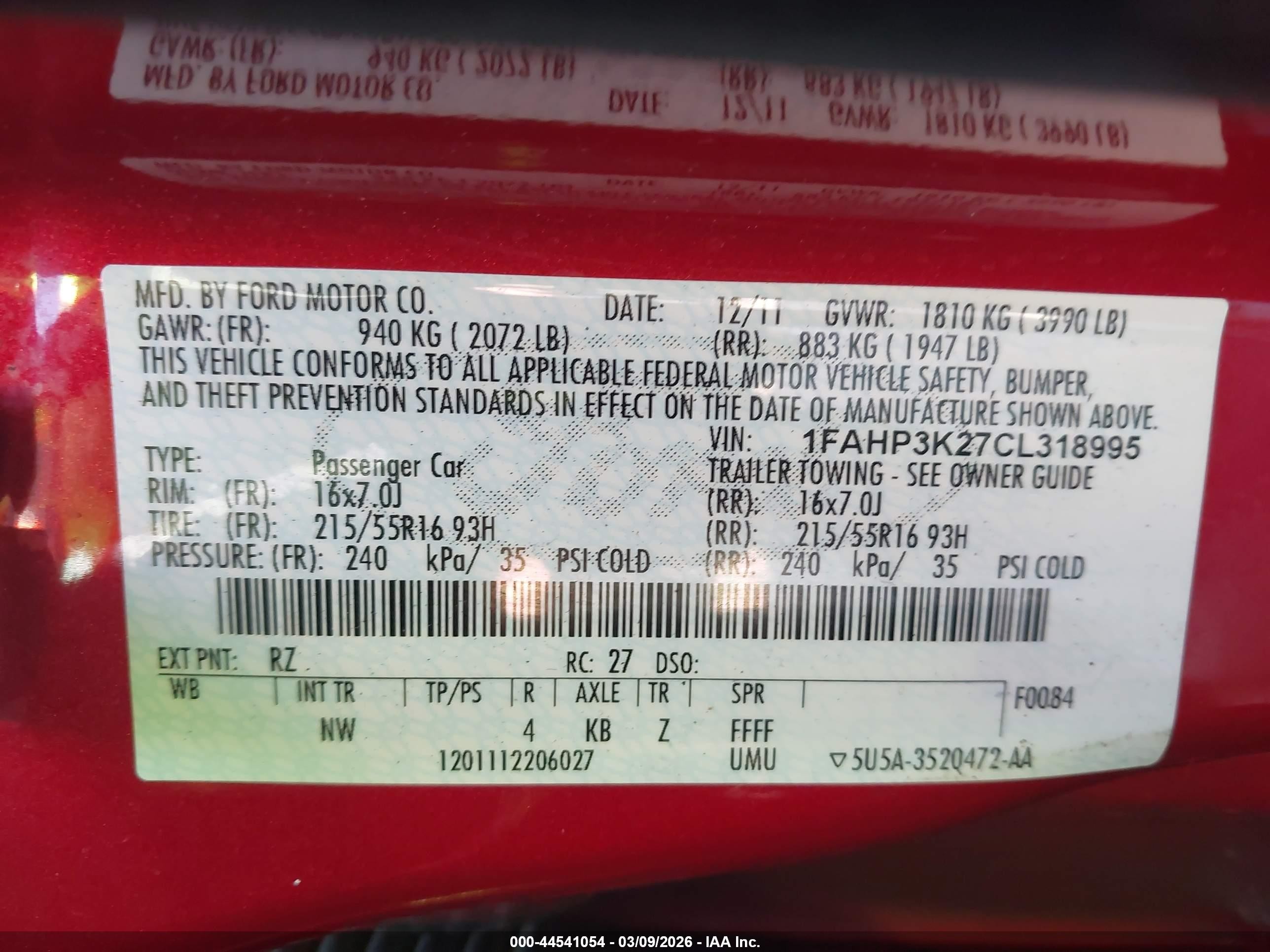 2012 Ford Focus Se Red vin: 1FAHP3K27CL318995