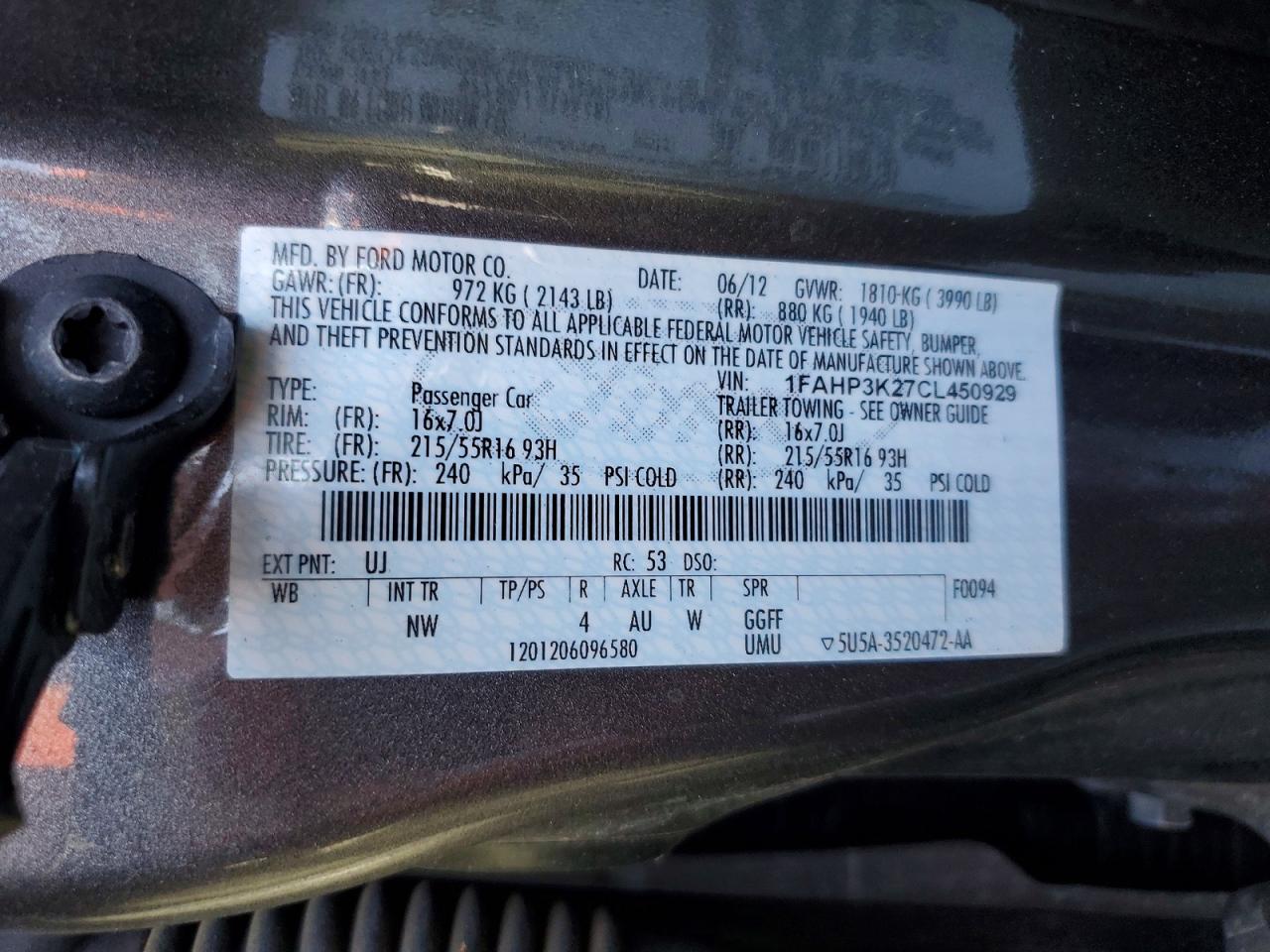 2012 Ford Focus Se Charcoal vin: 1FAHP3K27CL450929