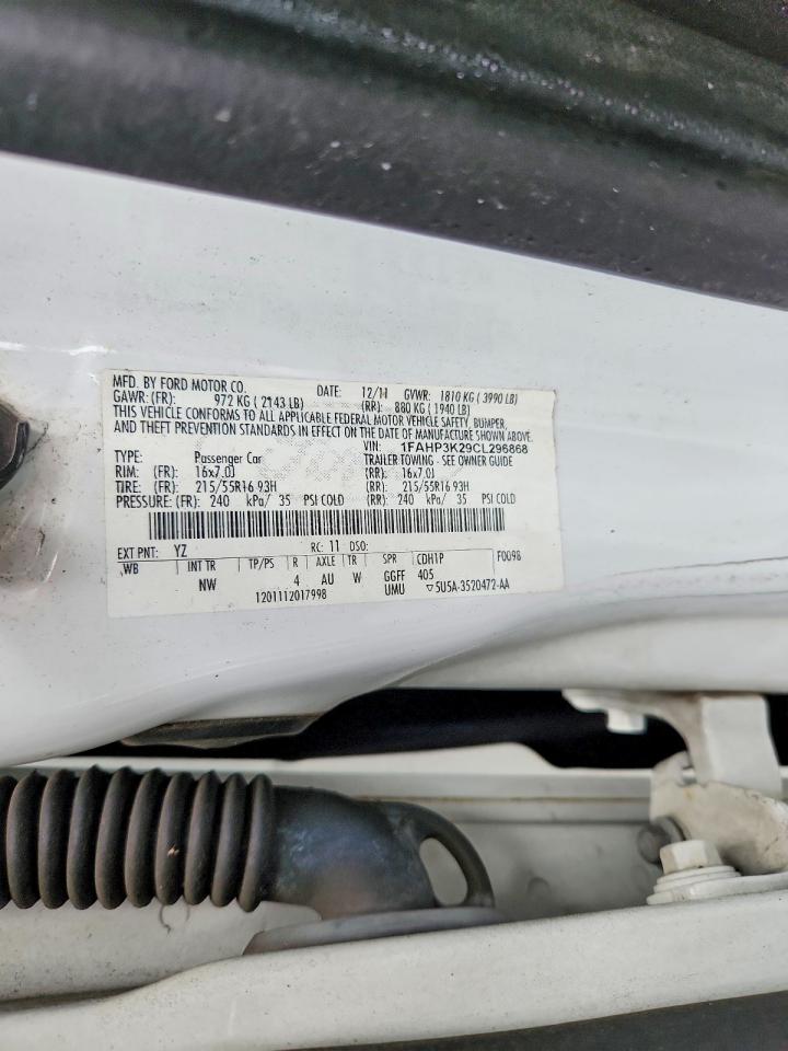 2012 Ford Focus Se White vin: 1FAHP3K29CL296868