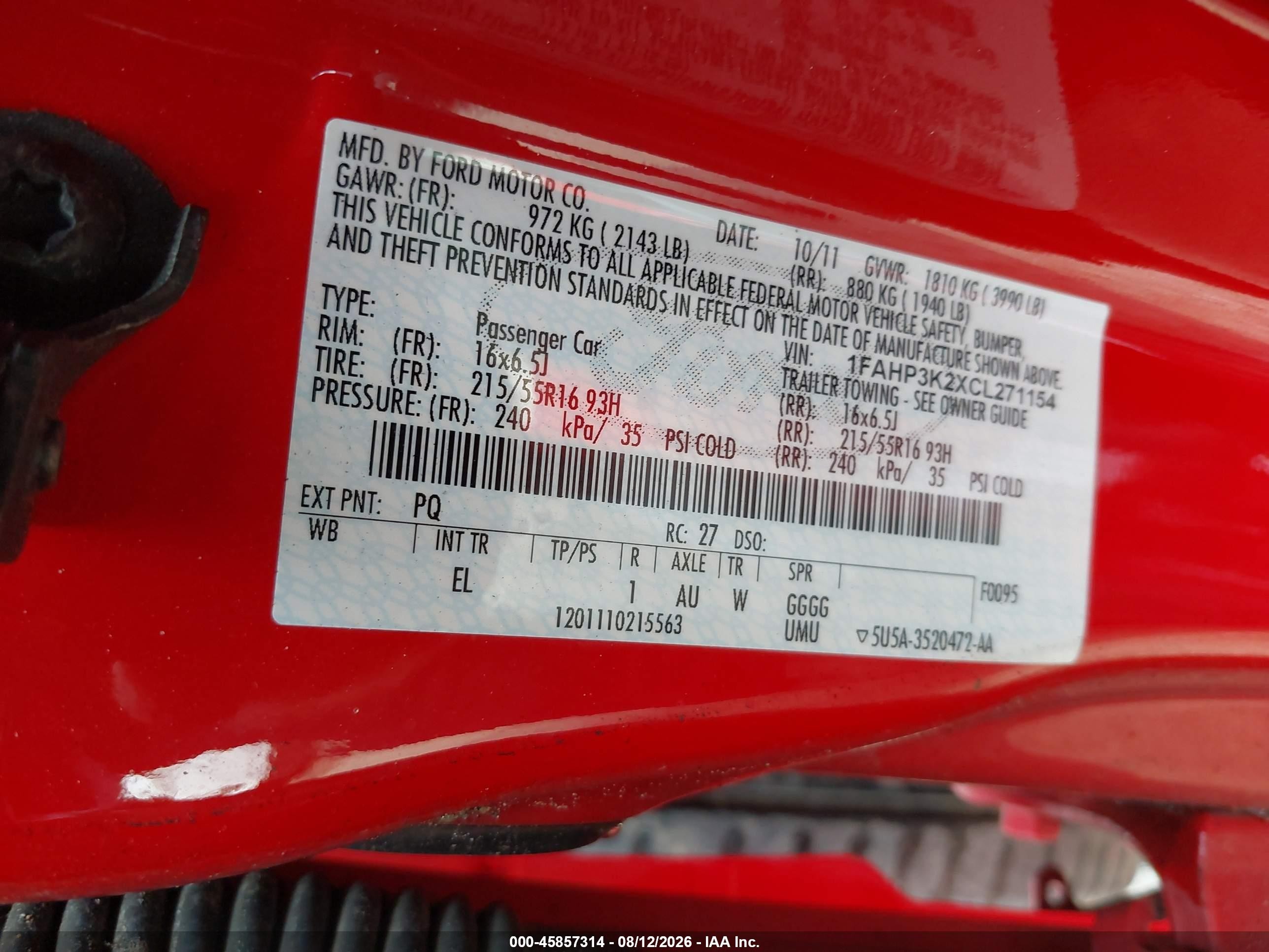 2012 Ford Focus Se Red vin: 1FAHP3K2XCL271154
