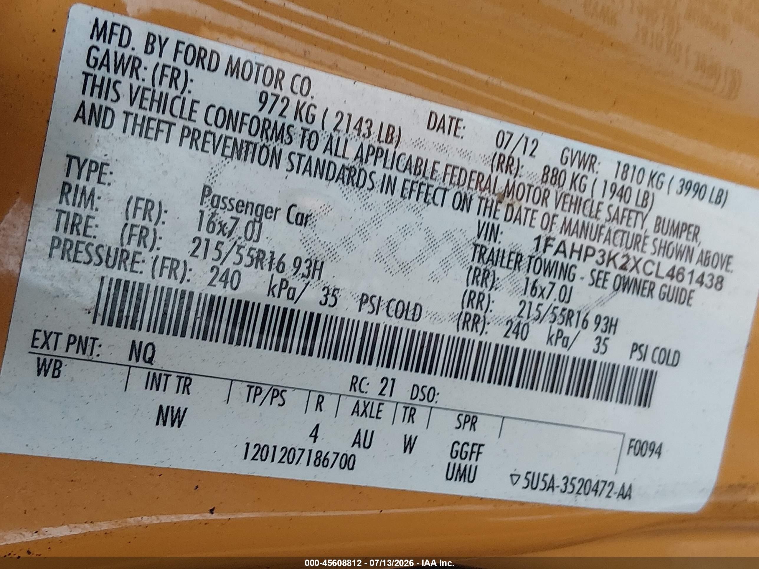 2012 Ford Focus Se Желтый vin: 1FAHP3K2XCL461438