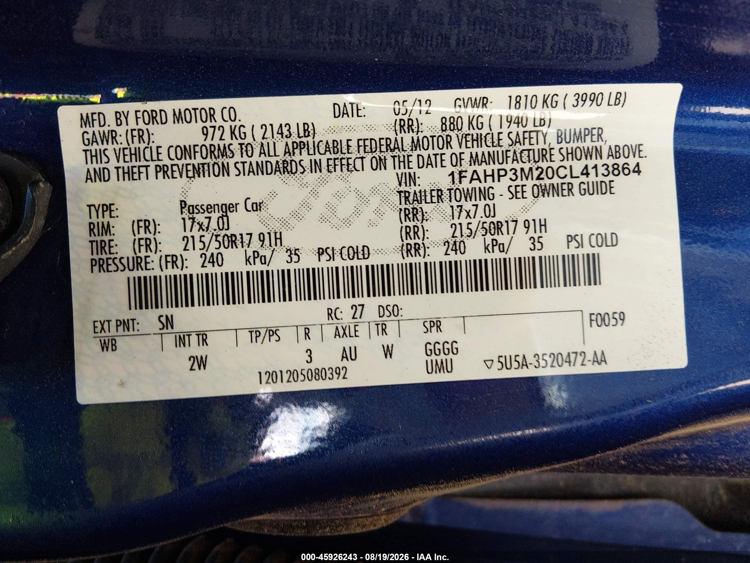 2012 Ford Focus Sel Blue vin: 1FAHP3M20CL413864