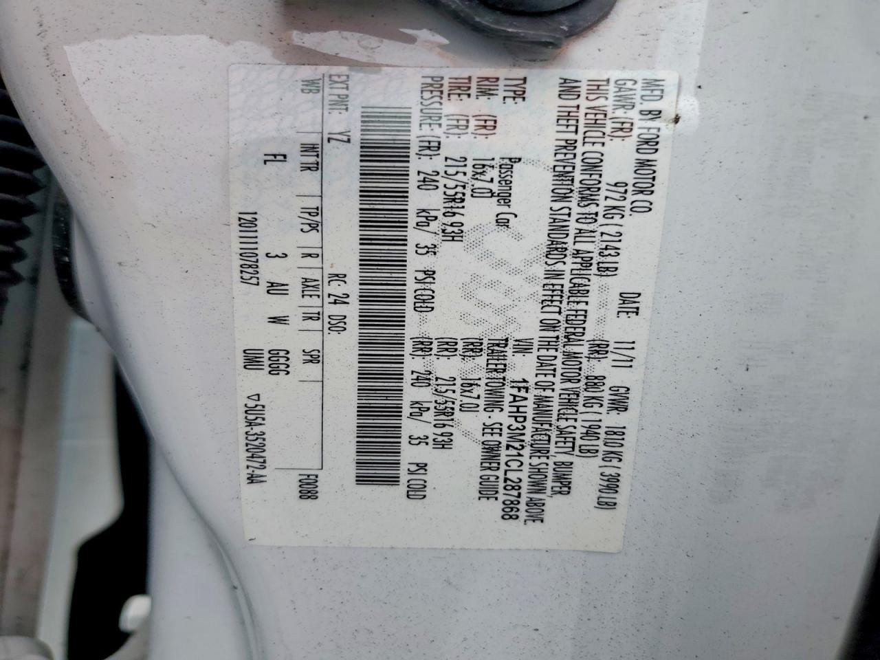 2012 Ford Focus Sel Белый vin: 1FAHP3M21CL287868