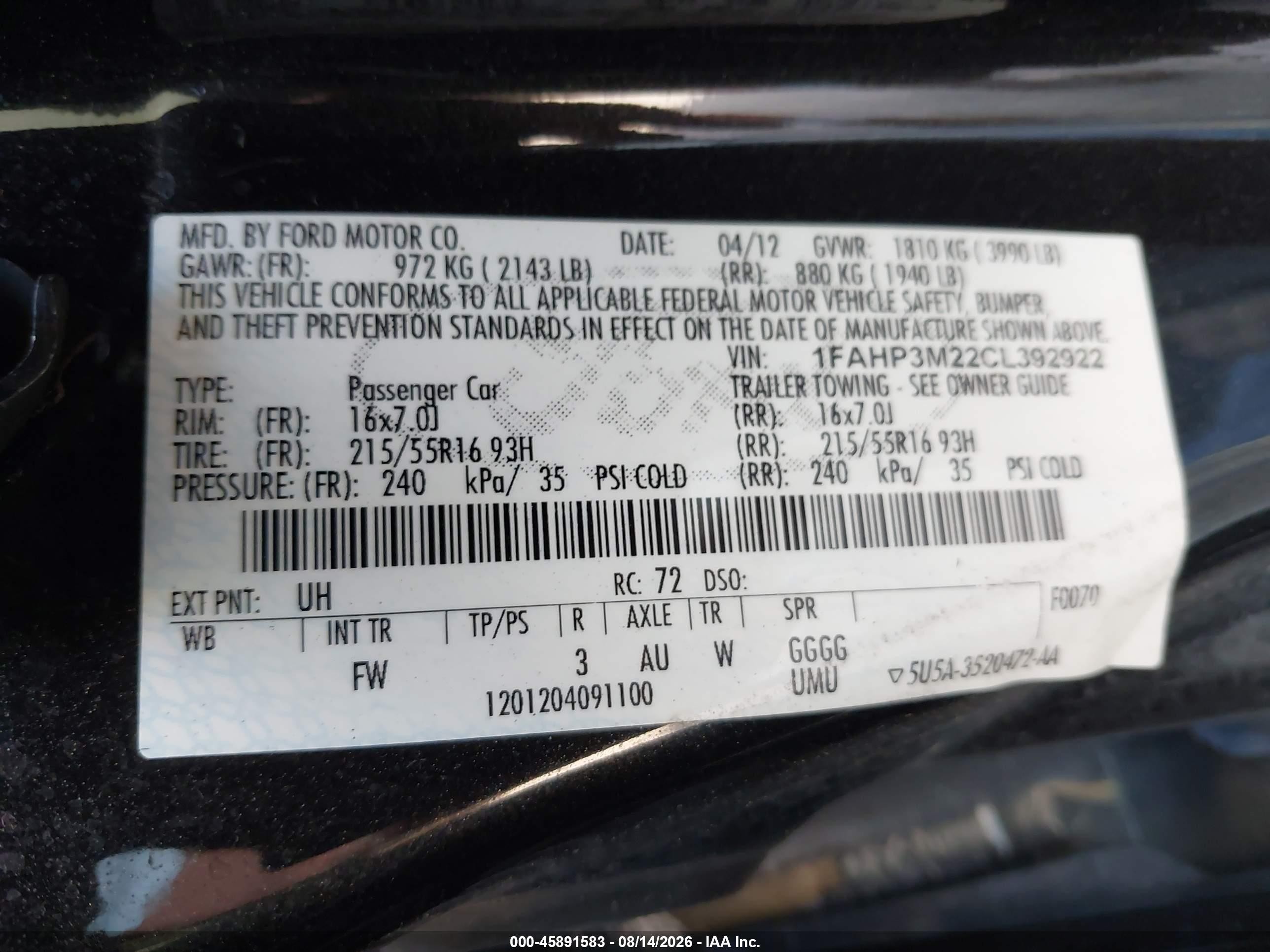 2012 Ford Focus Sel Black vin: 1FAHP3M22CL392922