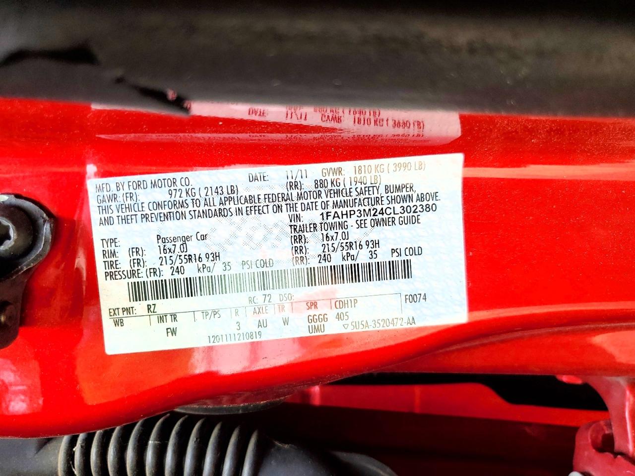 2012 Ford Focus Sel Red vin: 1FAHP3M24CL302380